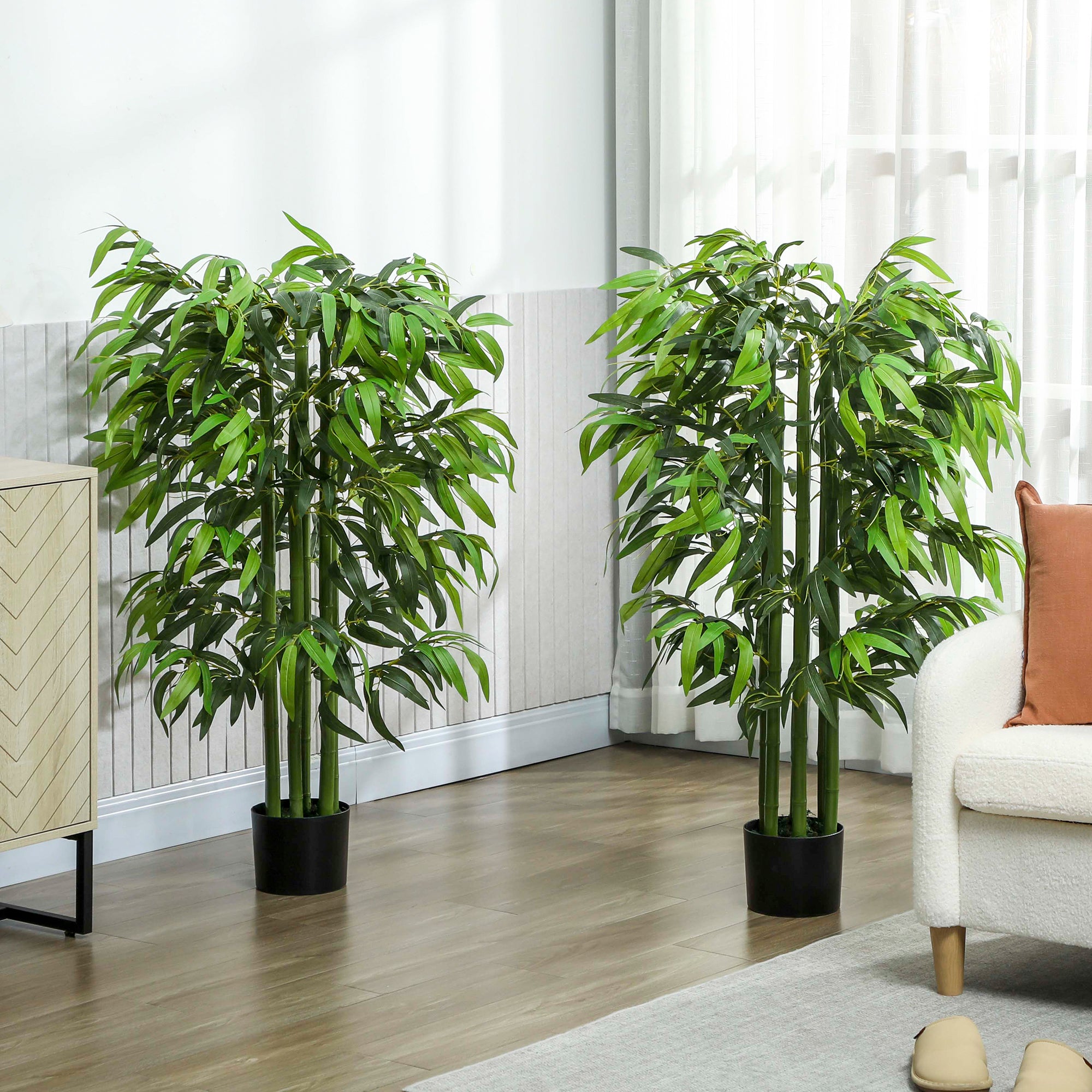 4.6FT Artificial Bamboo Tree Set of 2, Decorative Faux Plant in Nursery Pot, Faux Tree for Home Indoor Decor