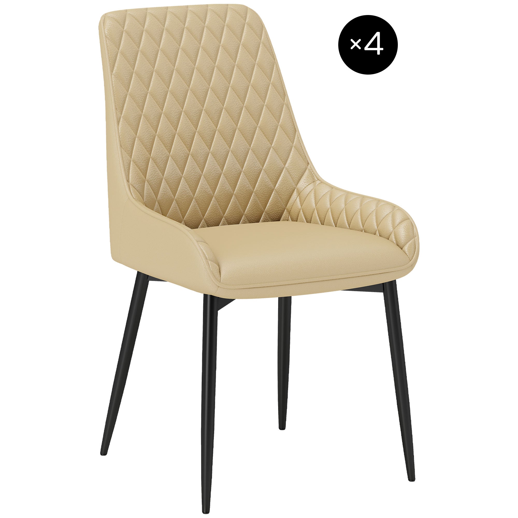 Upholstered Kitchen Chairs, Modern Dining Chairs Set of 4 with Diamond Tufting and Steel Legs for Dining Room, Khaki