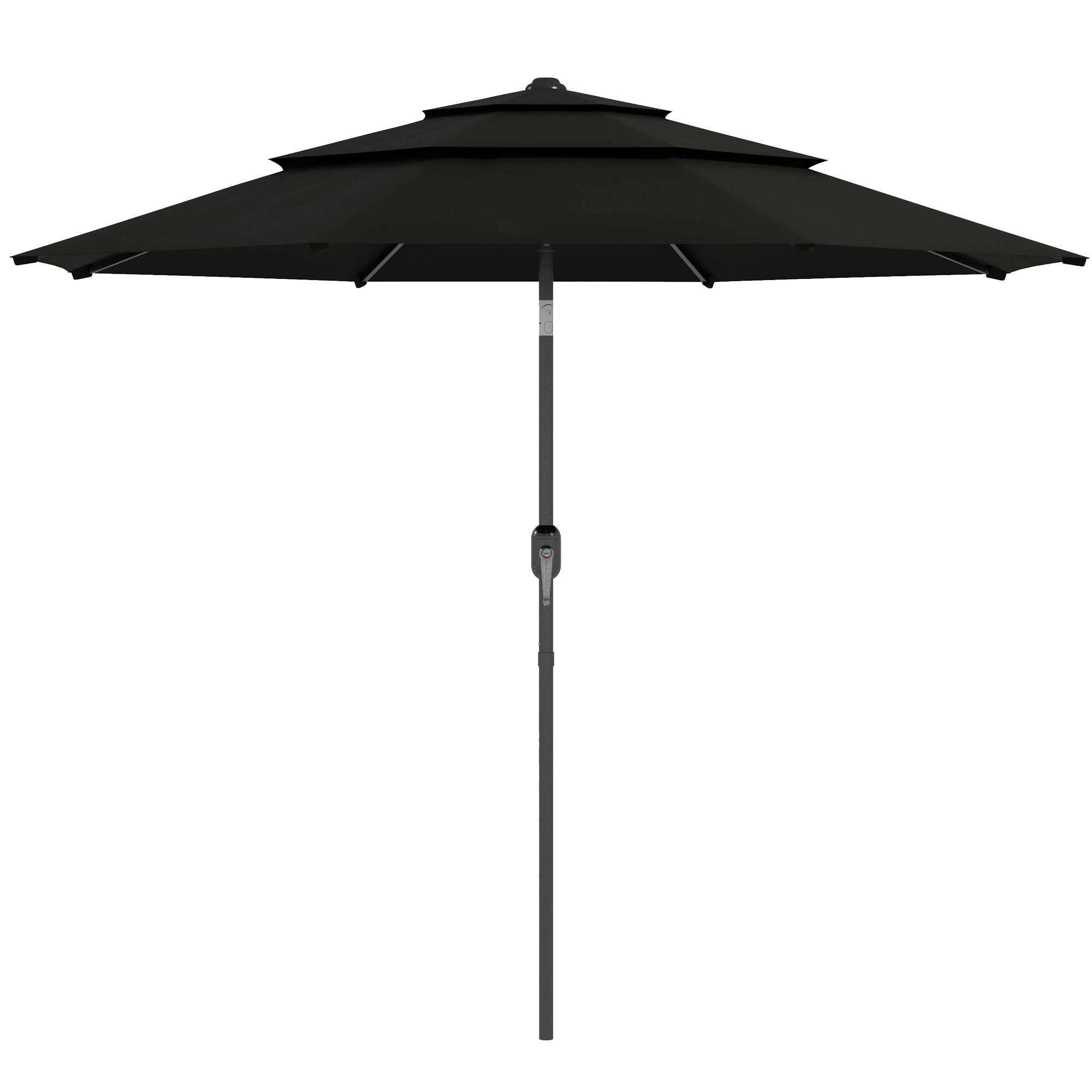 9FT 3 Tiers Patio Umbrella Parasol with Crank, Push Button Tilt for Deck, Backyard and Lawn, Black