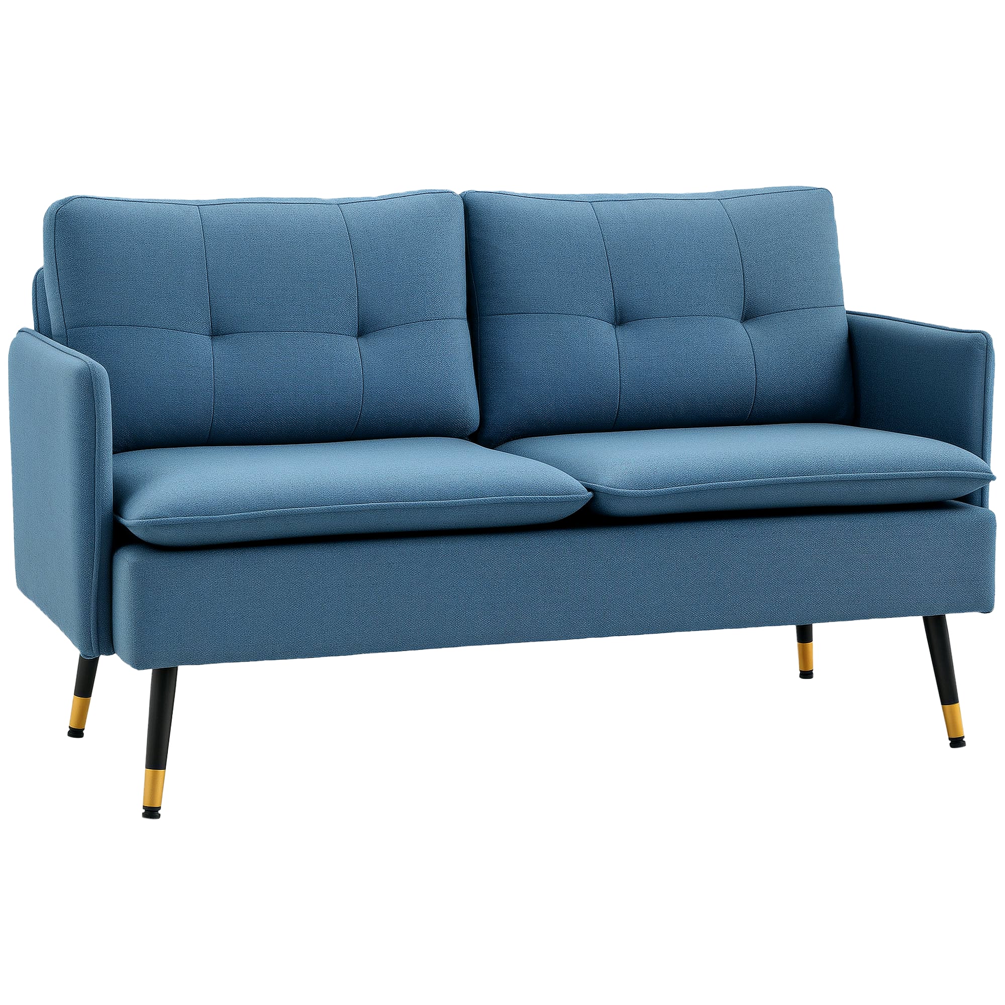 55" Loveseat Sofa, Linen Love Seat w/ S spring, Steel Legs and Button Tufting, Small Couch for Living Room, Dark Blue
