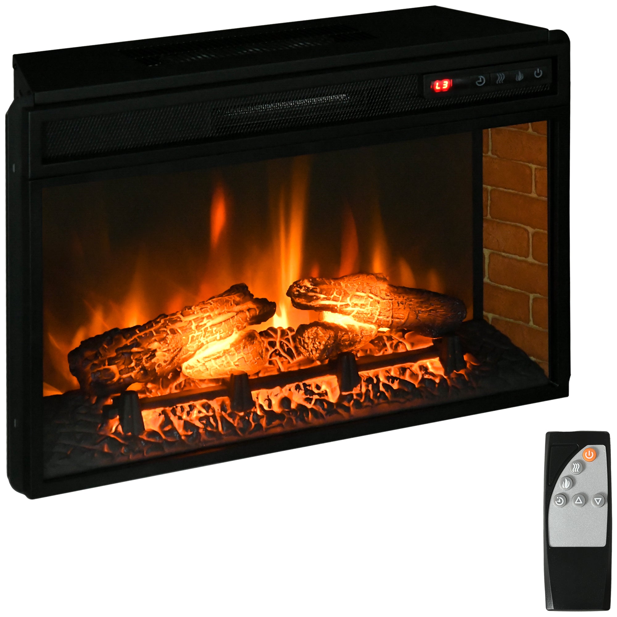 27" Electric Fireplace Insert, Retro Recessed Fireplace Heater with Realistic Log Flame, Remote Control, Adjustable Brightness, 1400W, Black