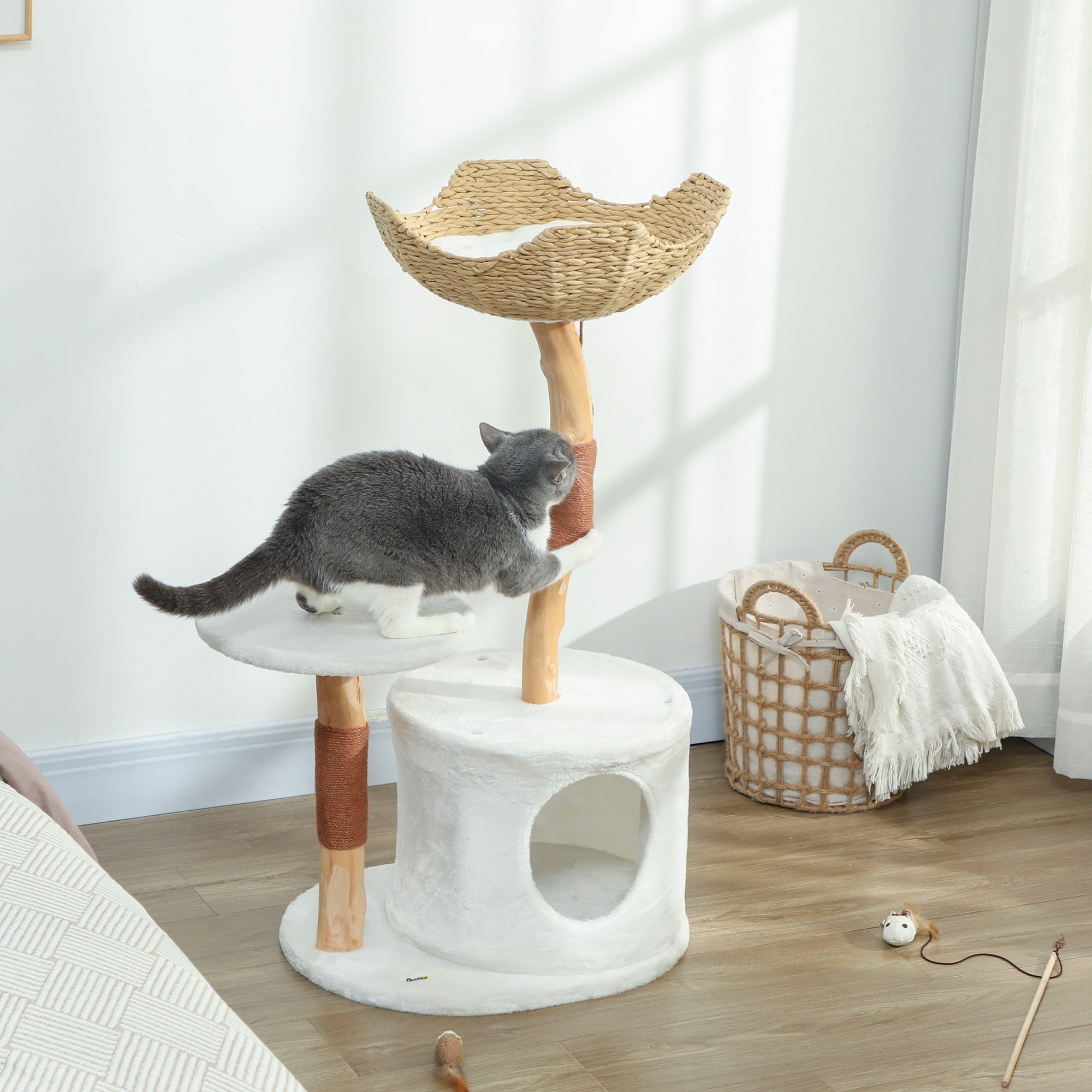 40" Real Wood Cat Tree, Cat Tower for Indoor Large Adult Cats with Scratching Posts, Condo, Perch, Washable Cushion,