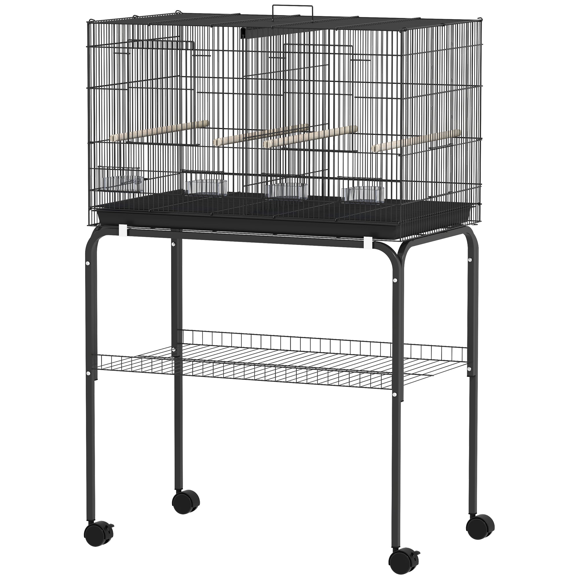 46" H Bird Cage, Large Parakeet Cage for Budgie, Lovebird, Canary, Finches with Divider, Black
