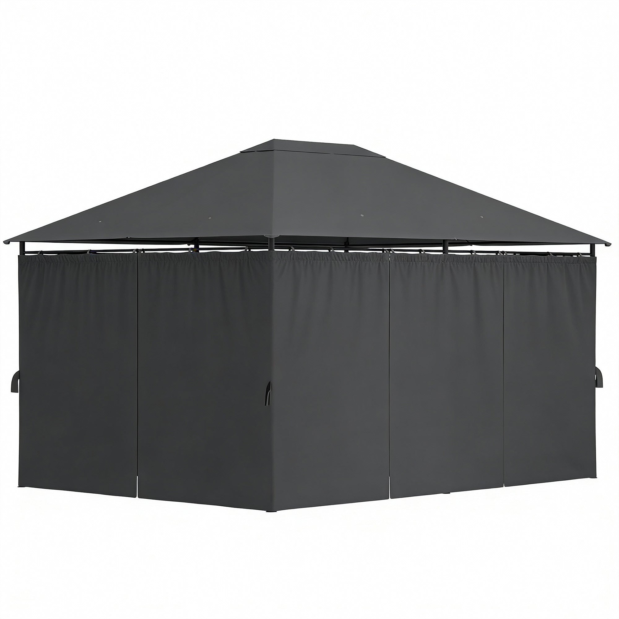 13'x 10' Soft-top Steel Patio Gazebo Canopy Party Tent with 6 Removable Curtains and Drainage Holes, Dark Grey