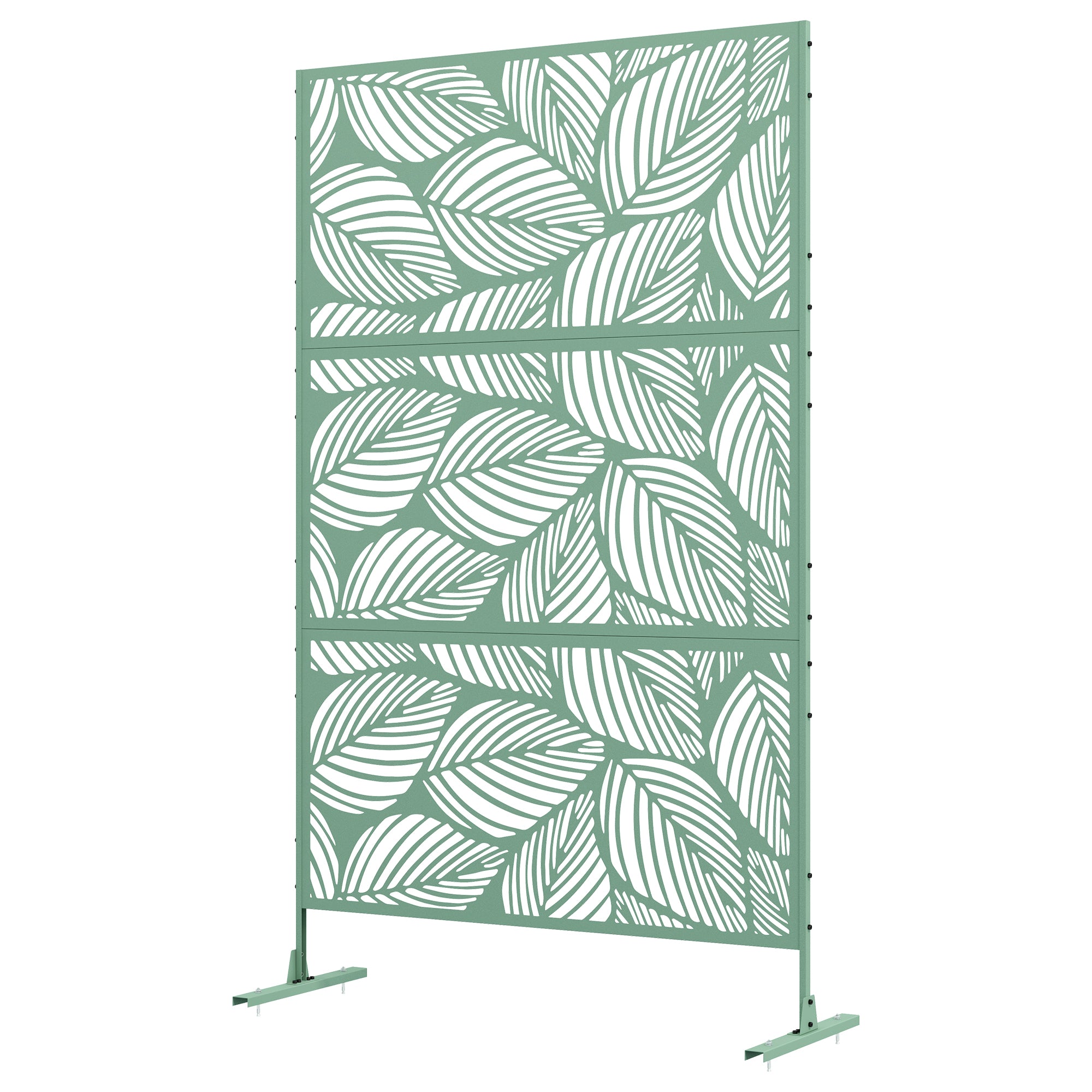 6.5FT Decorative Outdoor Divider, Metal Privacy Screen with Stand, Leaf Style, Light Green