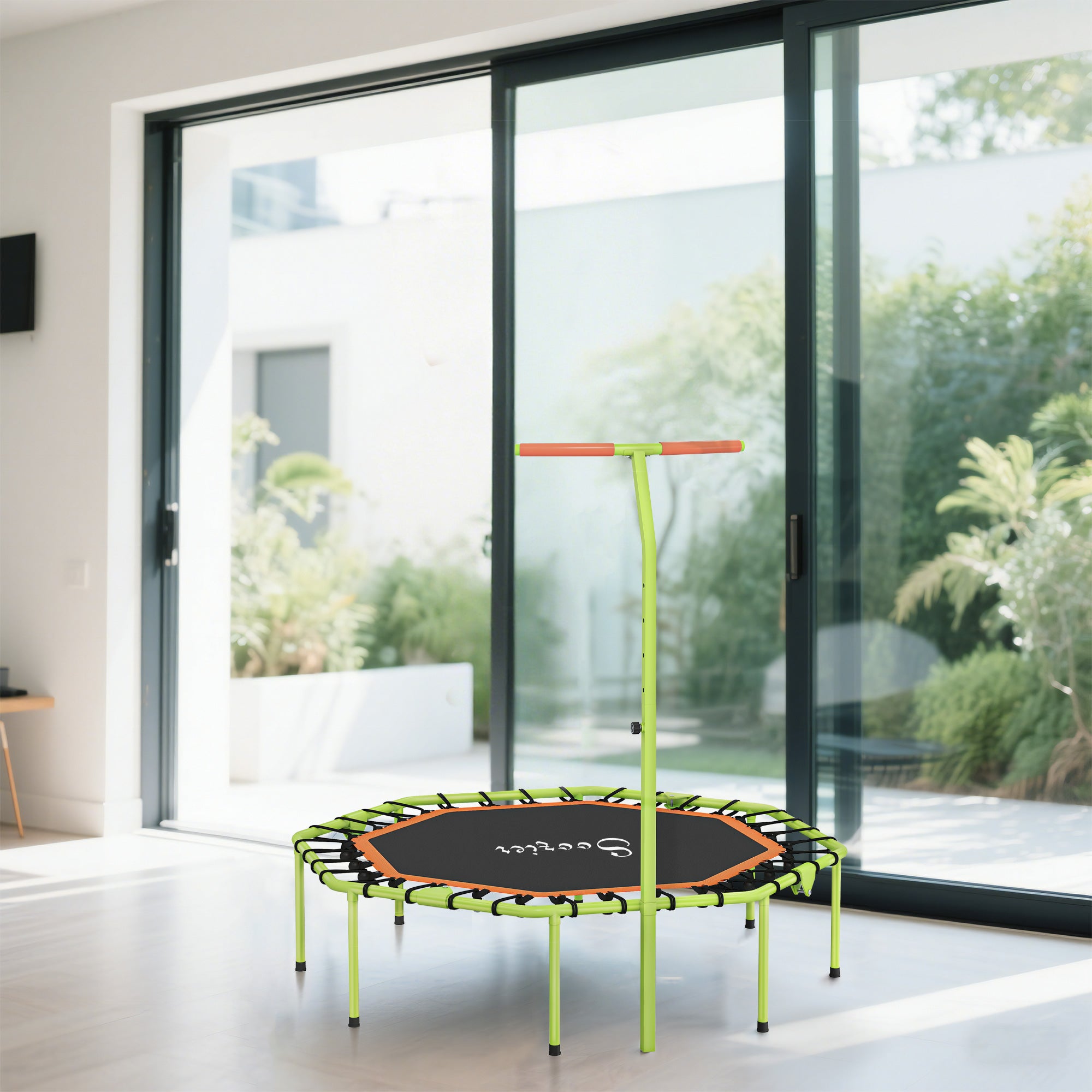 Soozier 50" Foldable Mini Trampoline, Fitness Trampoline Rebounder with Bungee, Adjustable Handle Bar, Stable & Quiet
