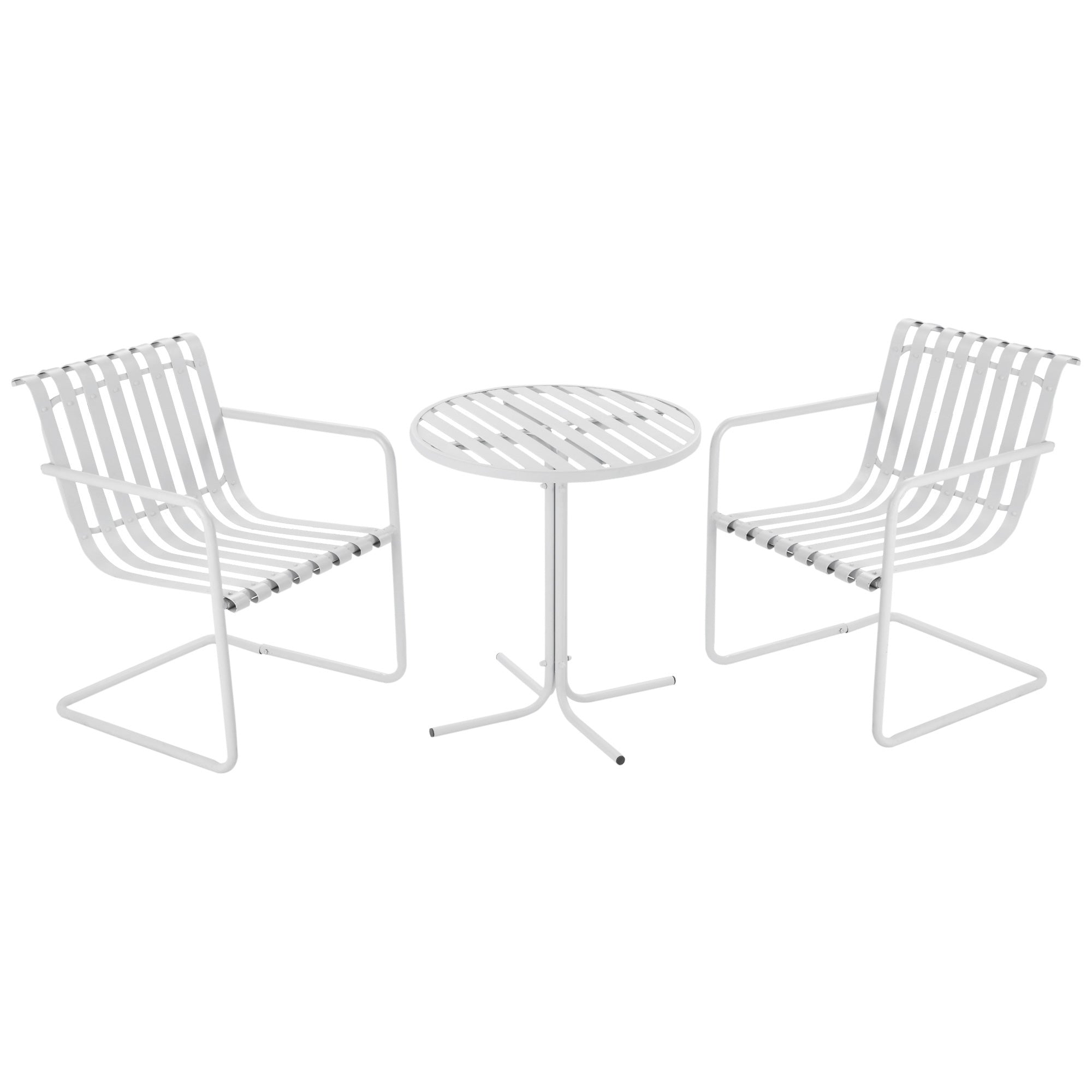 3 Pieces Patio Bistro Set, Metal Frame Garden Coffee Table Set with 2 Chairs & Round Table for Outdoor Yard Porch Poolside Balcony, White