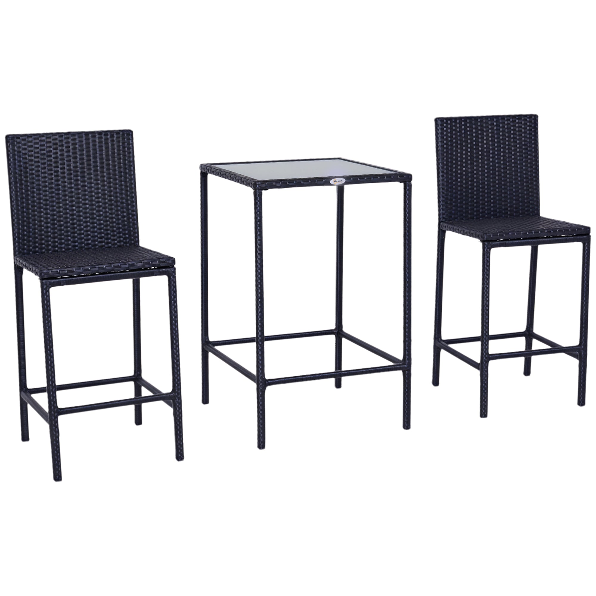 3 Piece Patio Bar Set Wicker Rattan Garden Bistro Set Barstool and Table for Patio Backyard Balcony Poolside, Black
