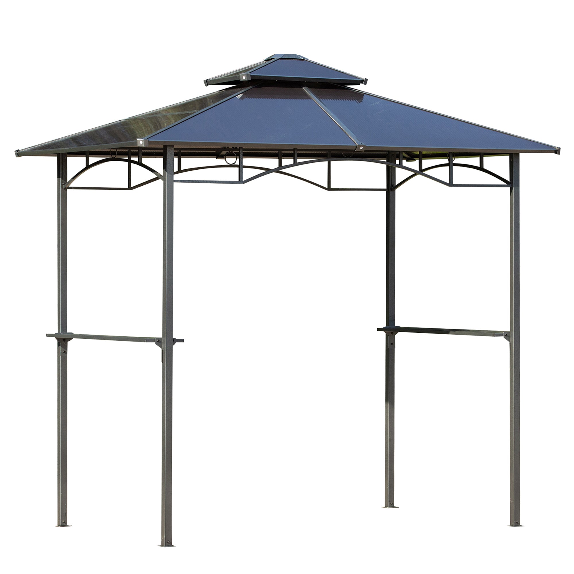8' x 5' Hardtop Grill Gazebo, Aluminium BBQ Canopy Gazebo, Outdoor Canopy with Side Shelves & Double Roof