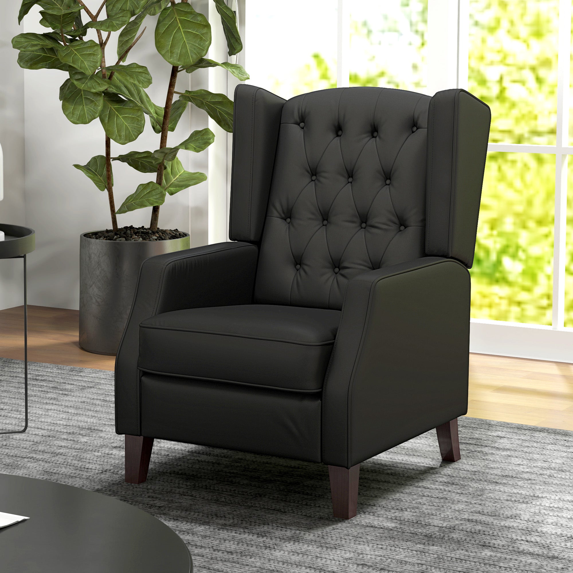 Faux Leather Armchair, Modern Accent Chair with Thick Padding for Living Room, Bedroom, Home Office, Black