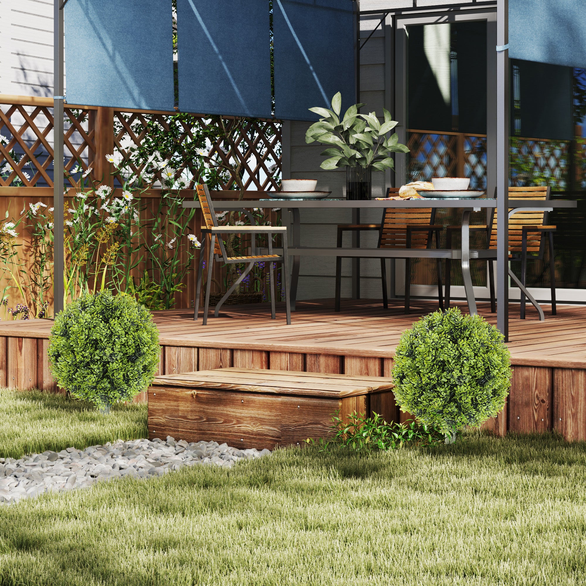 Artificial Boxwood Topiary Trees Set of 2 with Ground Stake, UV Resistant Fake Plants for Indoor Outdoor, Green