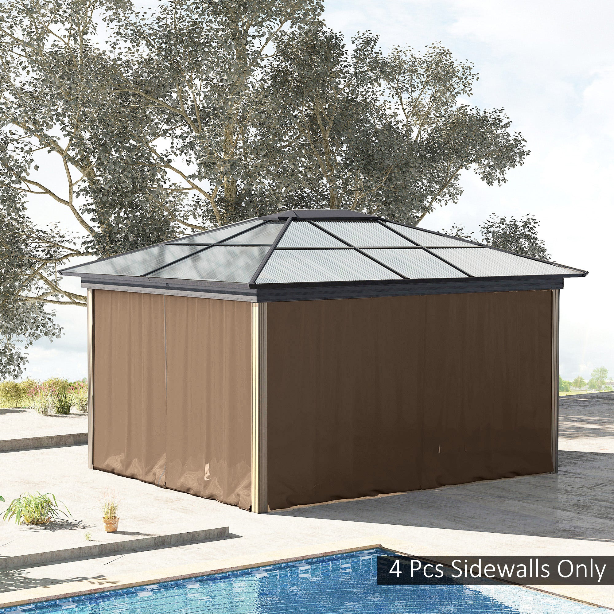 10' x 10' Universal Gazebo Sidewall Set with 4 Panels, Hooks/C-Rings Included for Pergolas & Cabanas, Brown