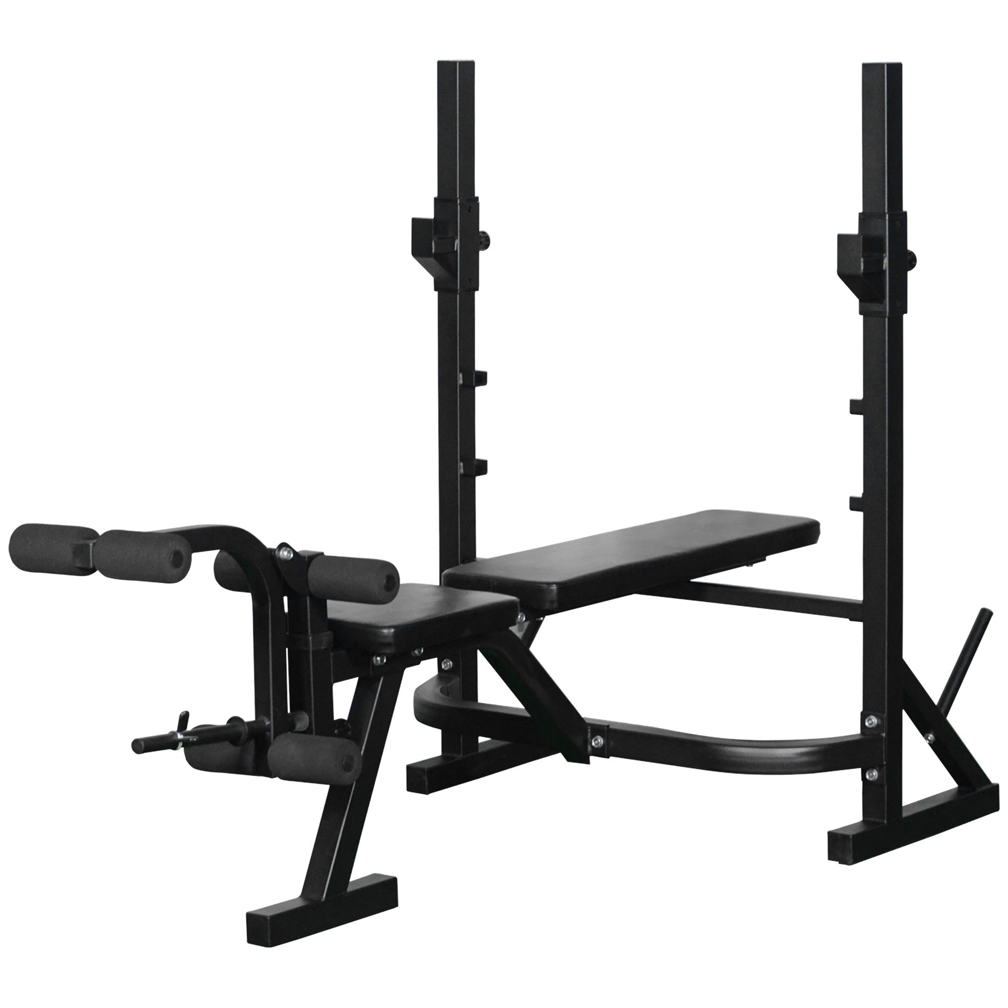 Soozier Weight Bench, Flat Incline Decline Workout Bench Press Set with Squat Racks, Leg Developer, Weight Plate Stand