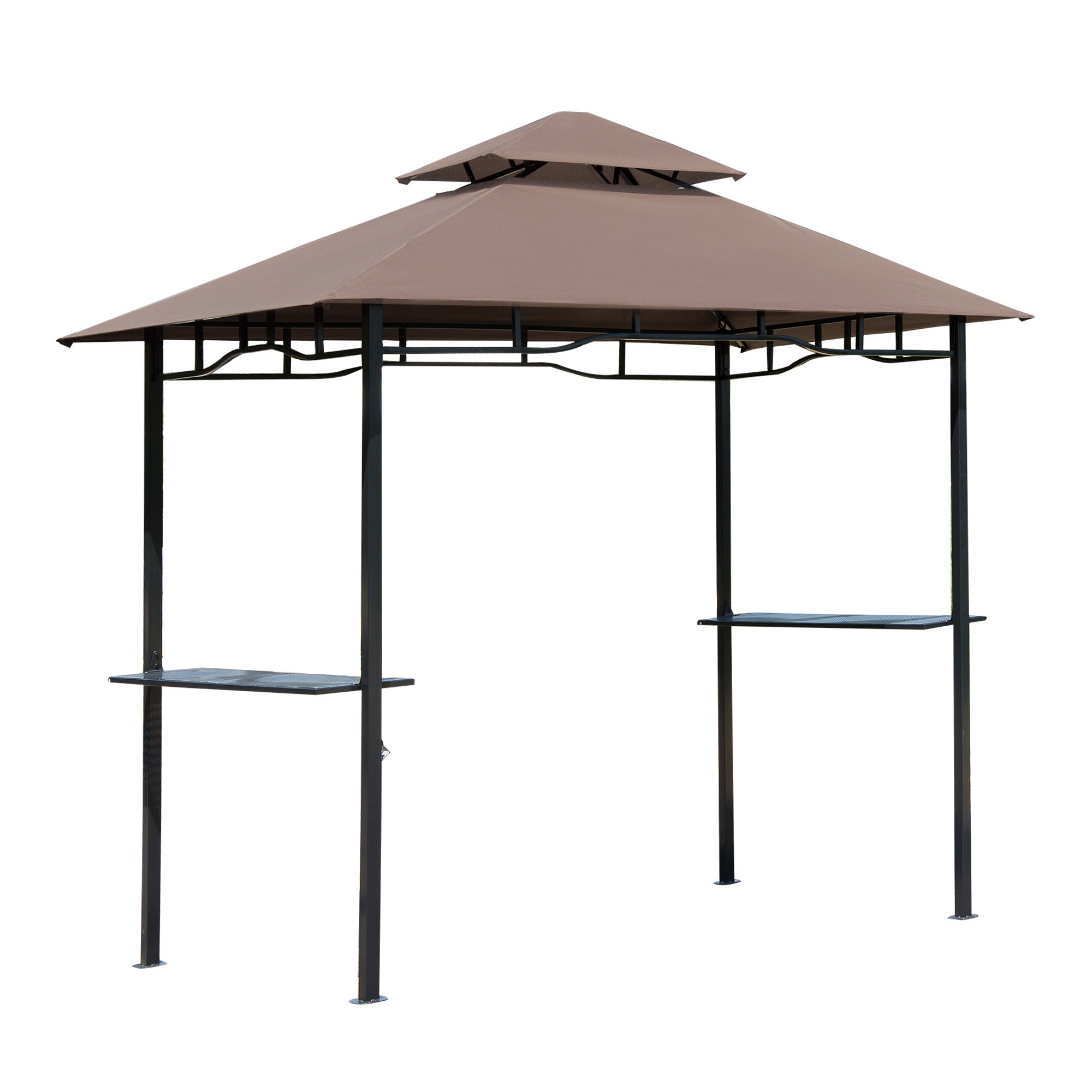 8' x 5' BBQ Grill Gazebo Tent with Double Tiered Canopy for Outdoor Sun Shade, Coffee