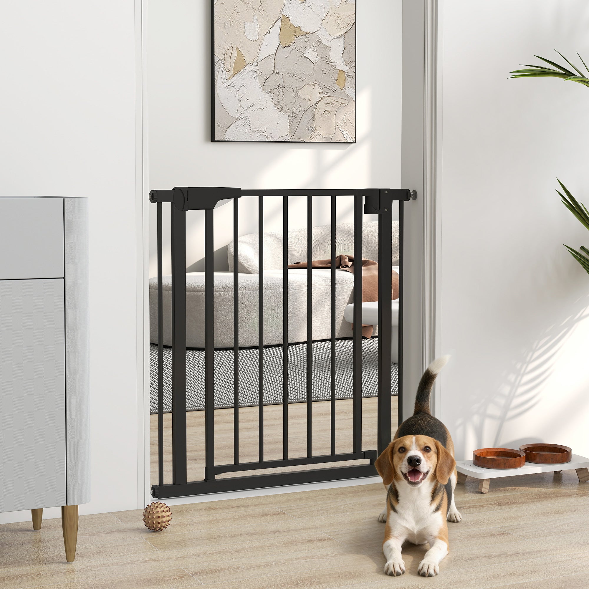 Baby Gate, Pet Safety Gate Pressure Fit, 30"-32" Wide with Two-Way Open, Auto-Close for Stair, Doorways, Hallways, Black