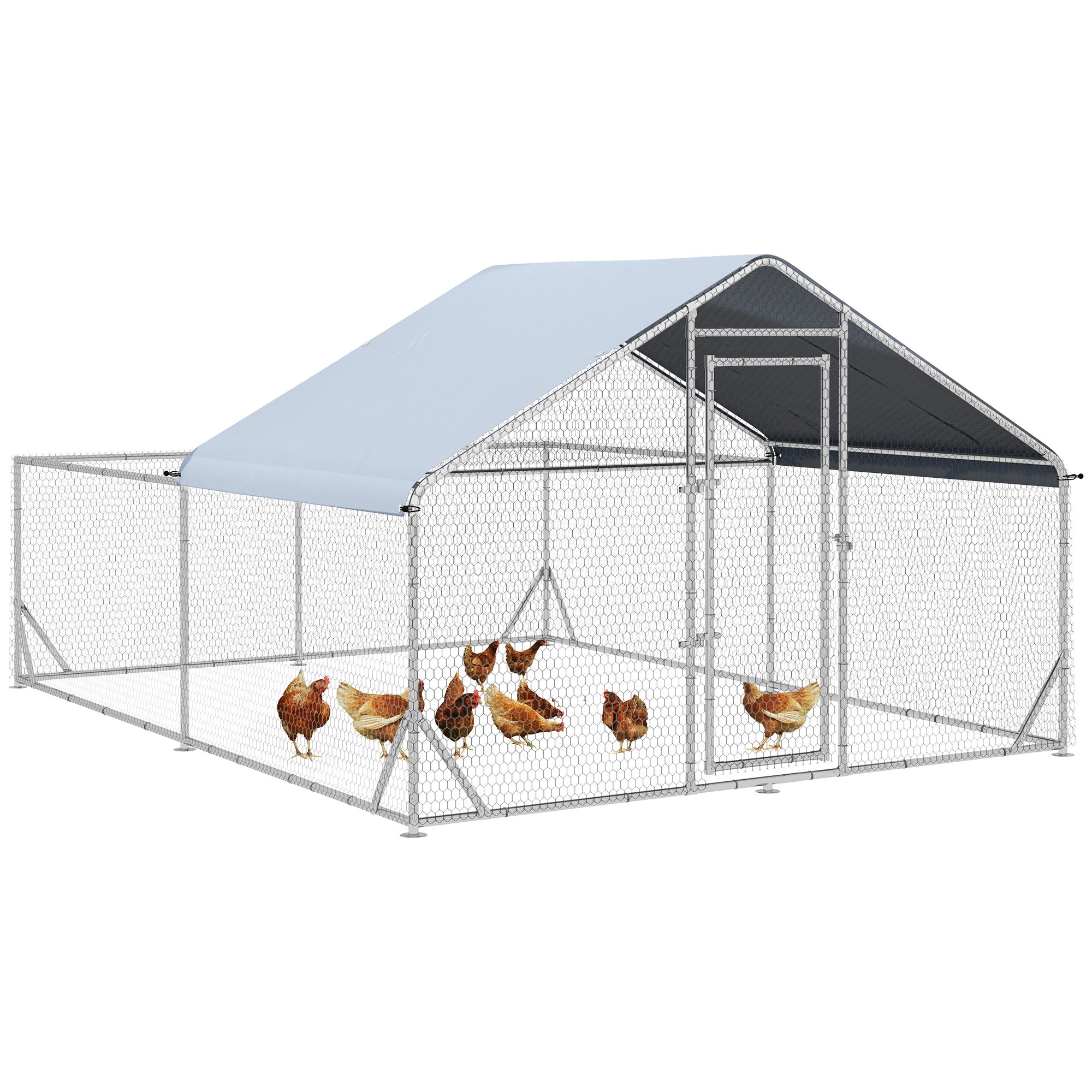 Large Metal Chicken Coop, Hen Run House with Anti-Ultraviolet Cover, Walk-in Poultry Cage for Ducks, Rabbits, Outdoor Backyard Farm, 13.1' x 9.8' x 6.4'
