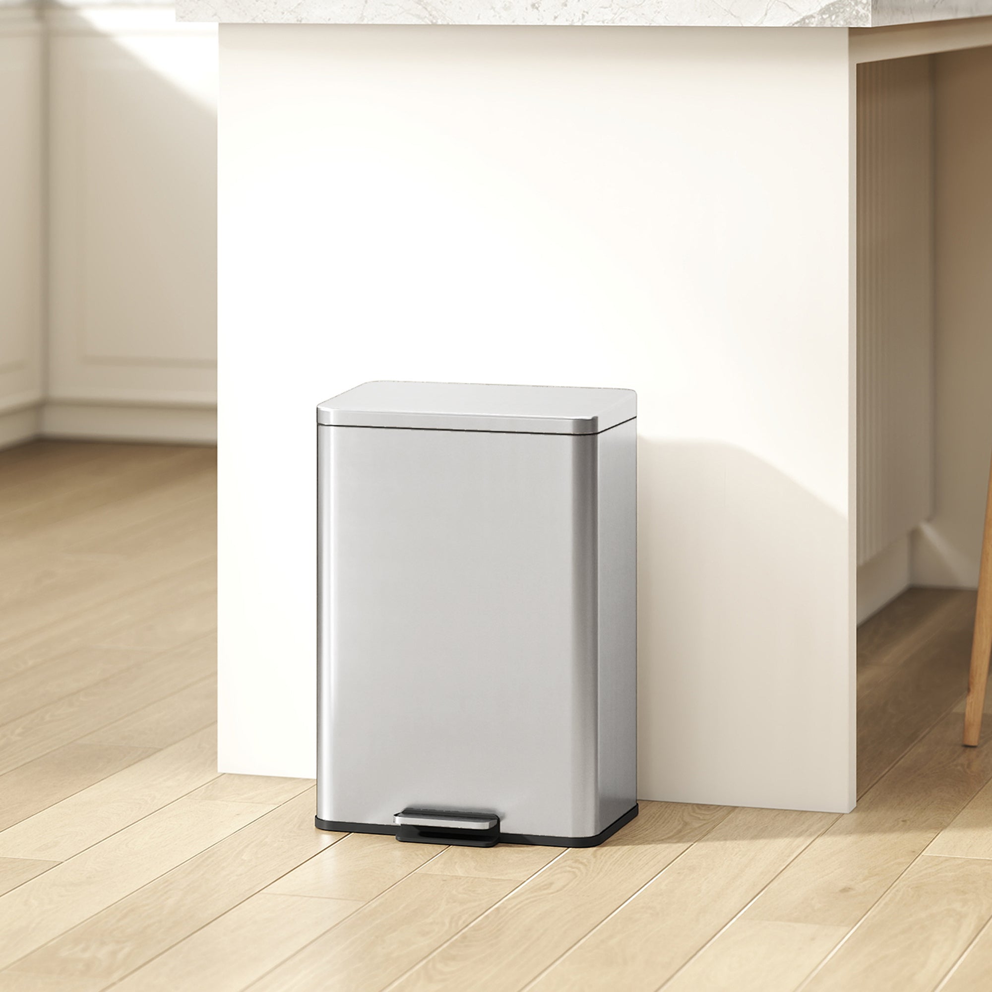 5.3 Gallon/20 L Garbage Bin with Soft Close Lid, Trash Can with Removable Inner Bucket for Kitchen, Office, Silver