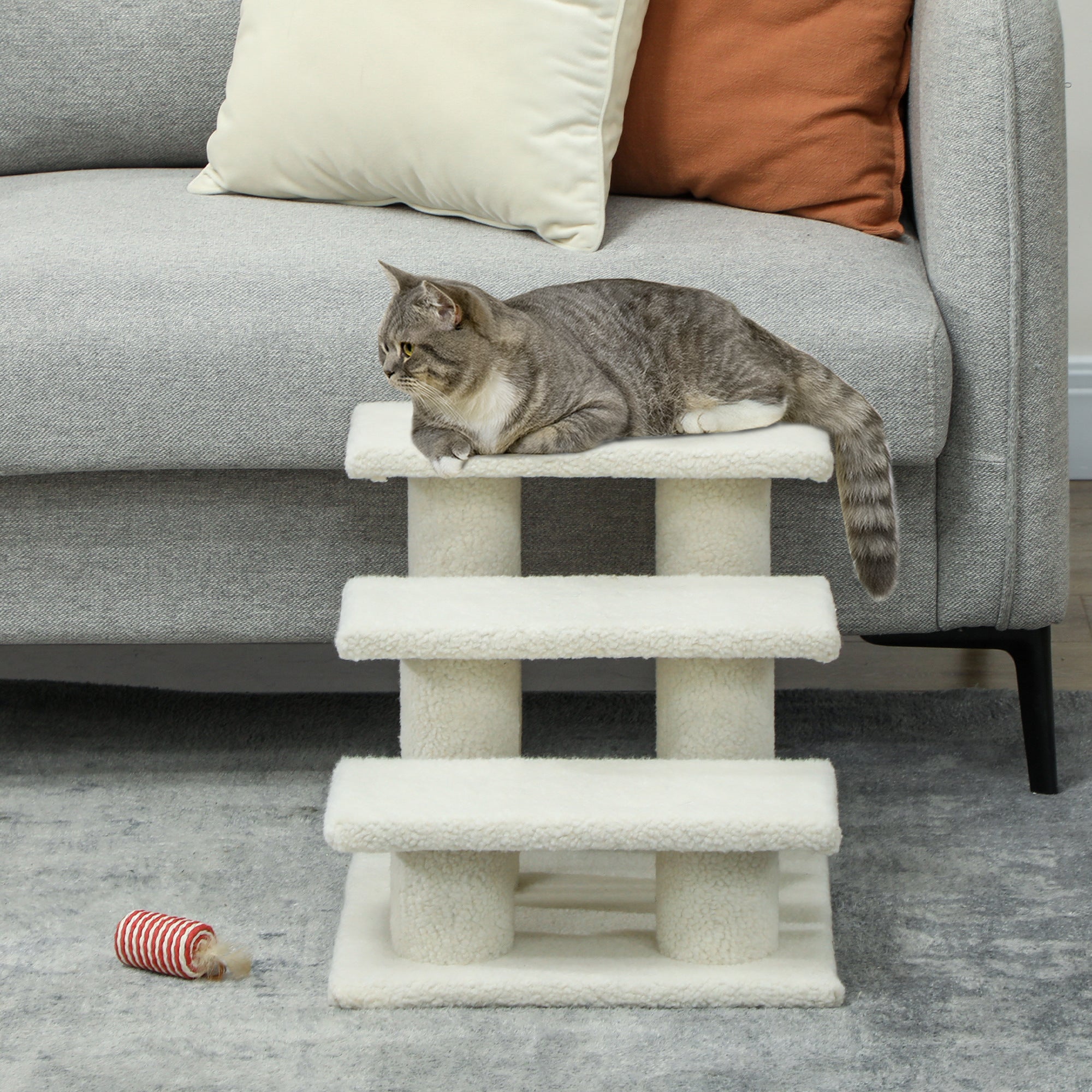 18" 3 Tier Pet Stairs Dog Cat Step Scratch Post Furniture, Beige