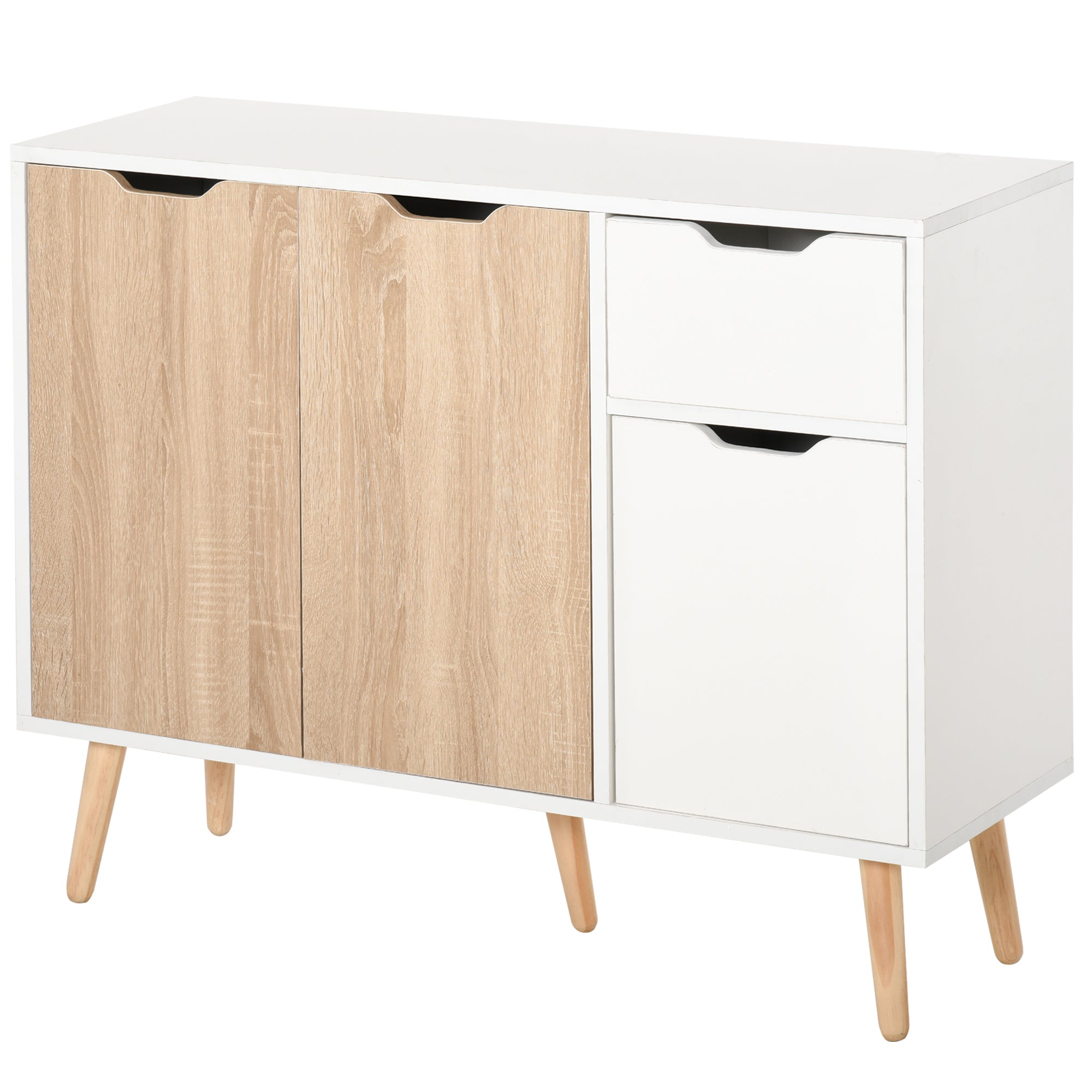 35" Sideboard Storage Cabinet with Drawer, White and Nature Wood