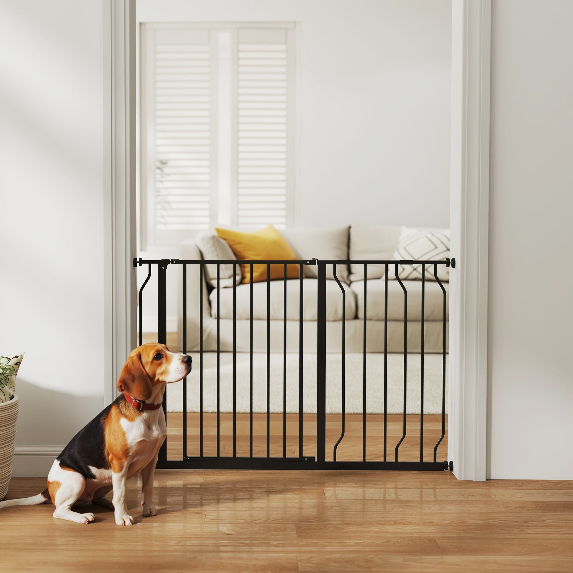 30"- 45" Easy Install Pet Gate w/ Door & Double Locking System, Extra Wide Dog Gate for Stairs, Hallways, Black