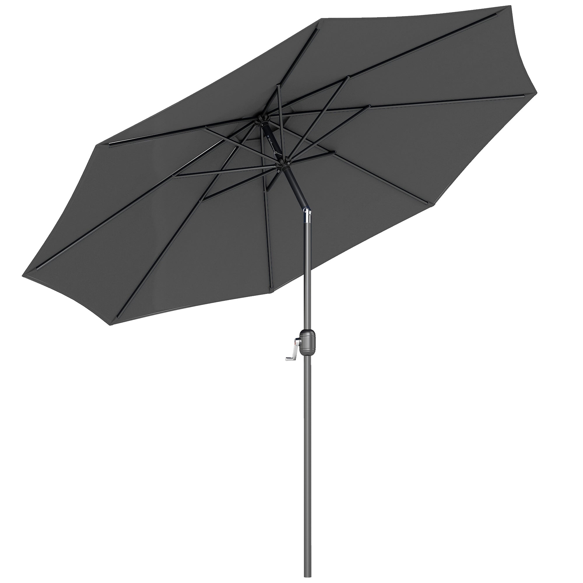 10' x 8' Round Market Umbrella, Patio Umbrella with Crank Handle and Tilt, Outdoor Parasol for Garden, Bench, Lawn, Grey