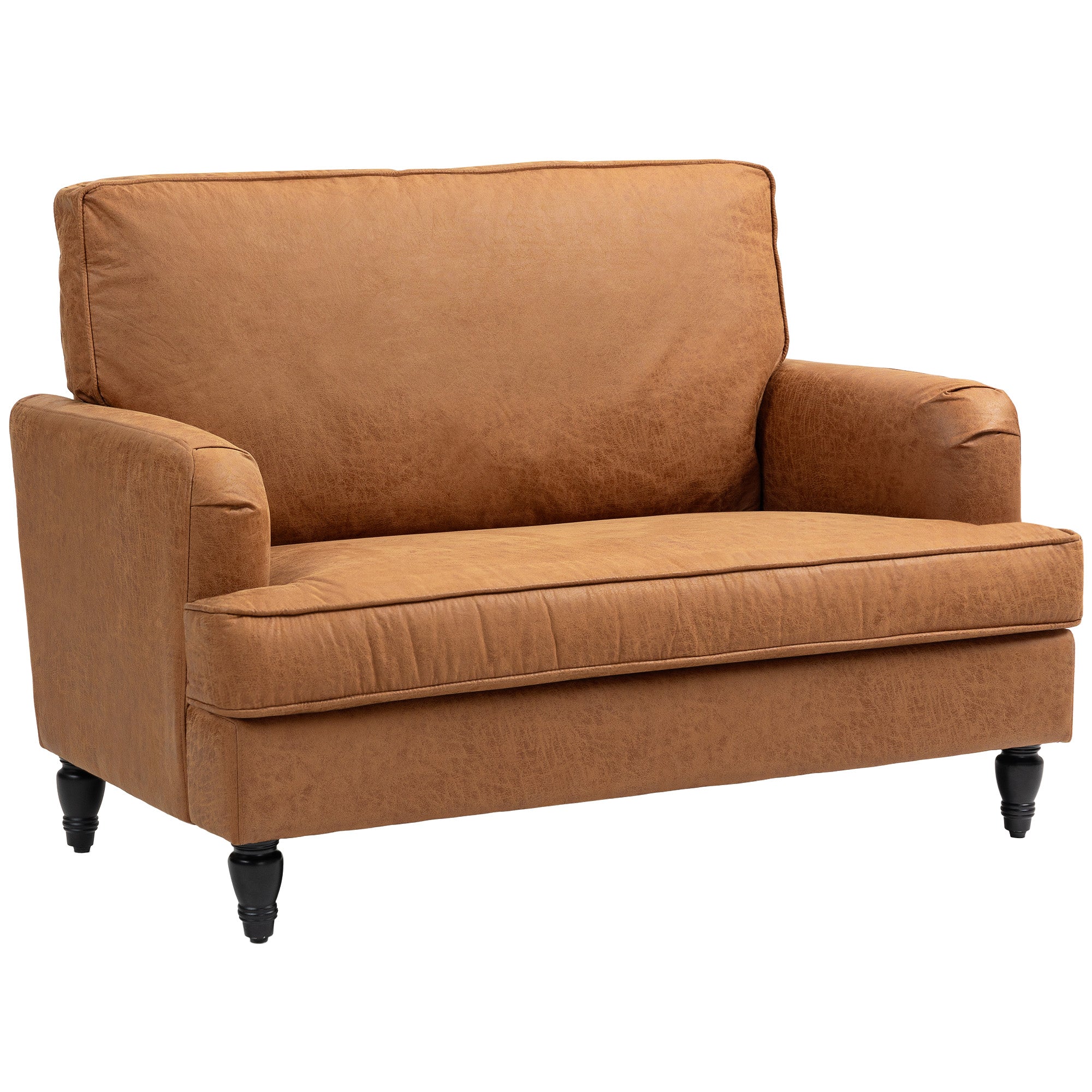 Modern Accent Chair, Leathaire Armchair with Turned Legs and Wide Seat, Comfy Chair for Living Room, Brown