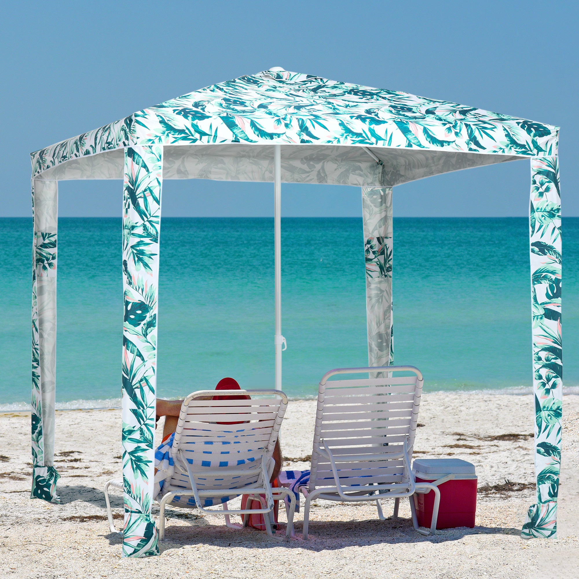 Beach Umbrella, 6.5' Easy-Assembly Sun-Shade Shelter with Sandbags and Carry Bag, Cool UV50+, Green