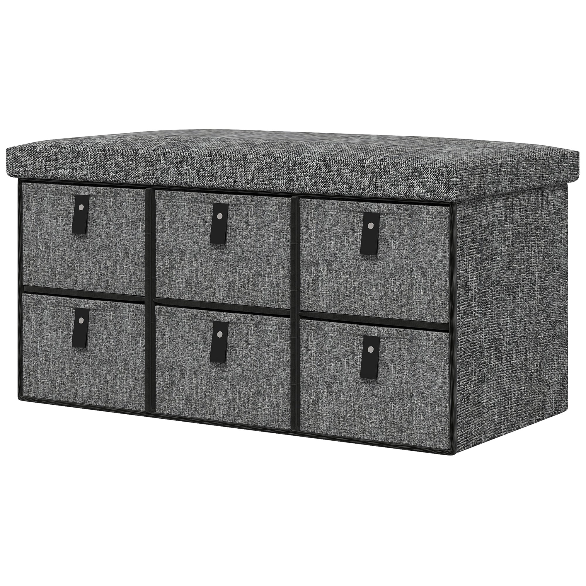 Shoe Bench with Seat, Shoe Storage Bench with Cushion and 6 Fabric Drawers for Entryway, Hallway, Bedroom, Charcoal Grey