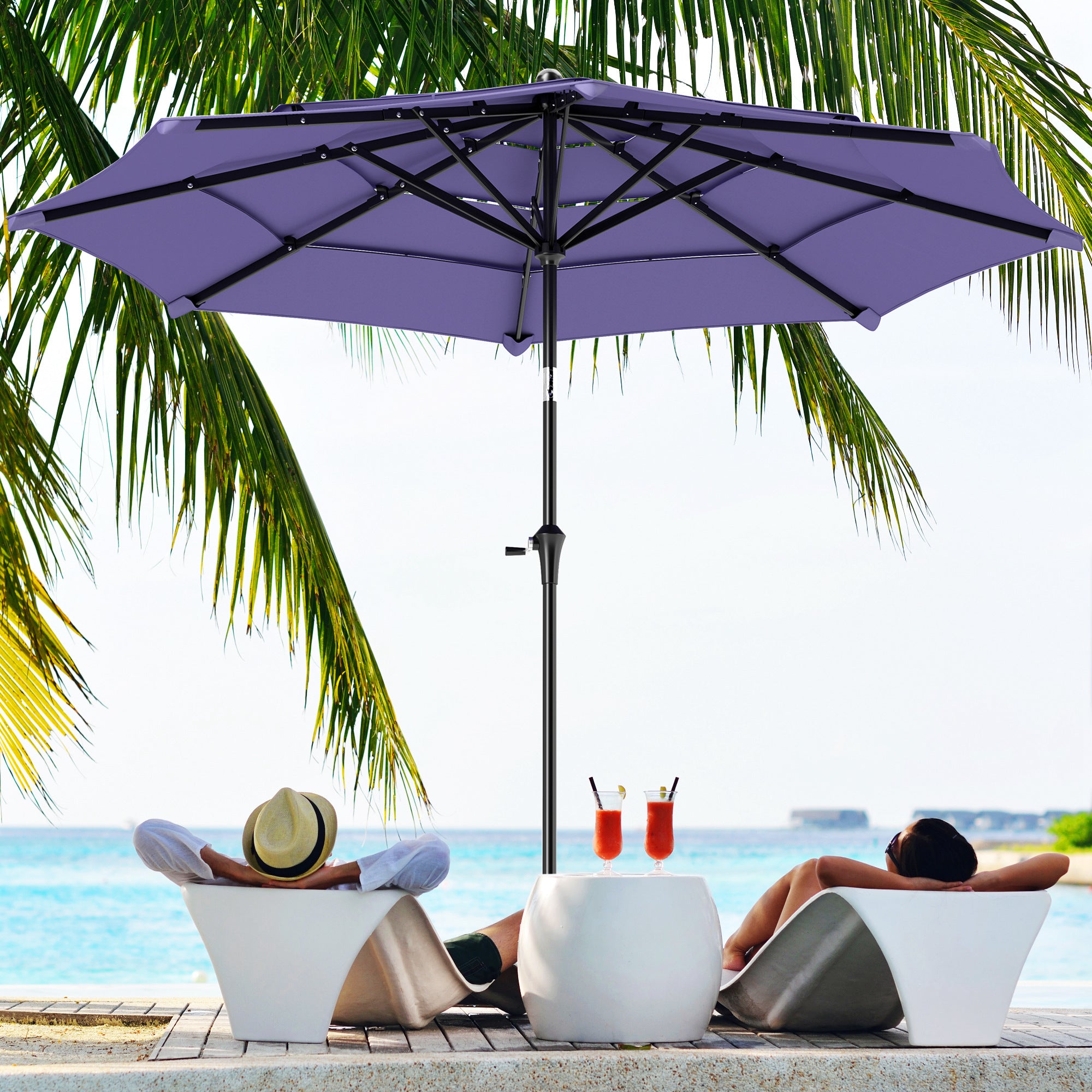 10.7FT Patio Umbrella with 8 Ribs, Crank, Push Button Tilt, Air Vents, for Backyard, Deck and Lawn, Purple