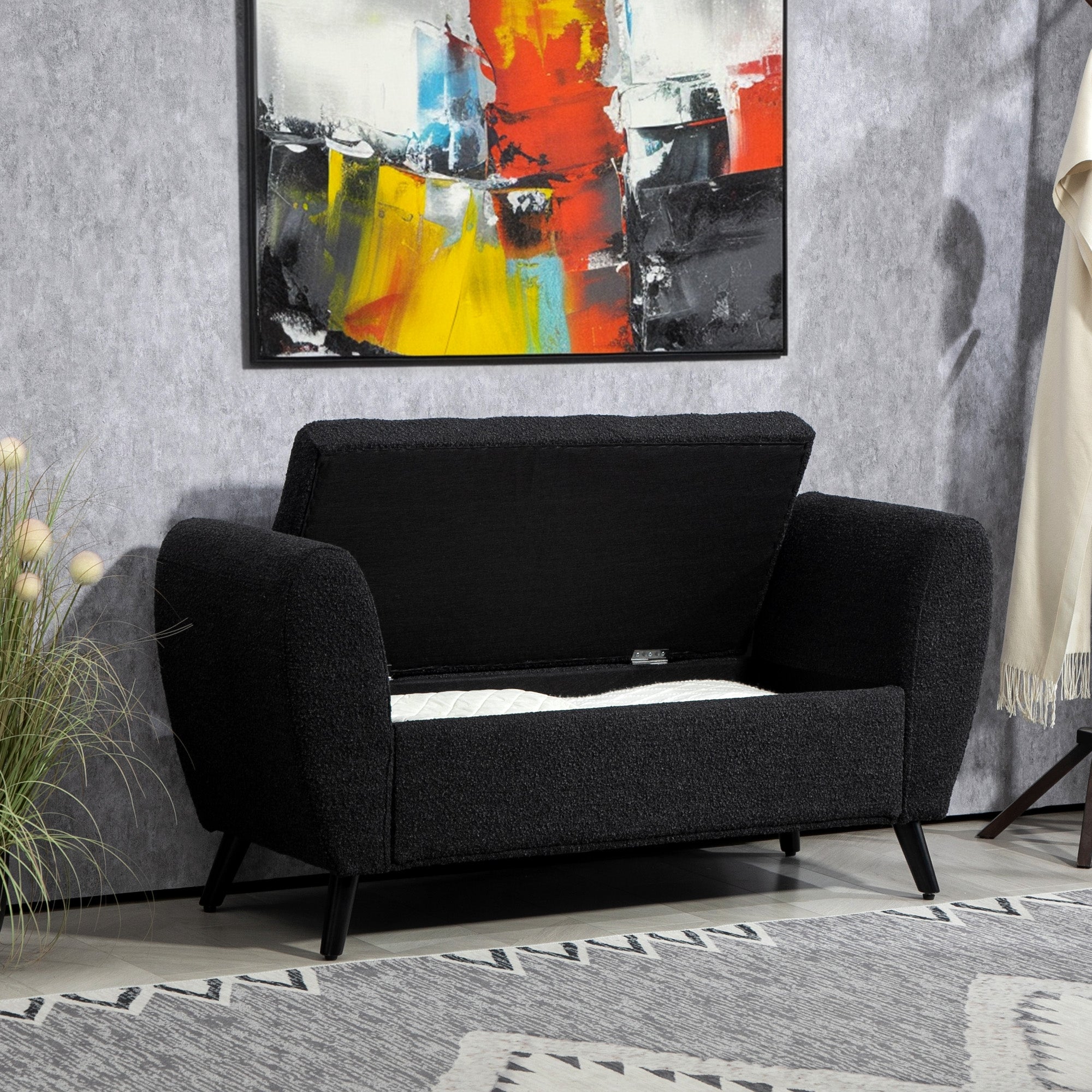 Upholstered Storage Bench with Arms, Modern Ottoman Bench for Bedroom, Entryway, and Living Room, Black