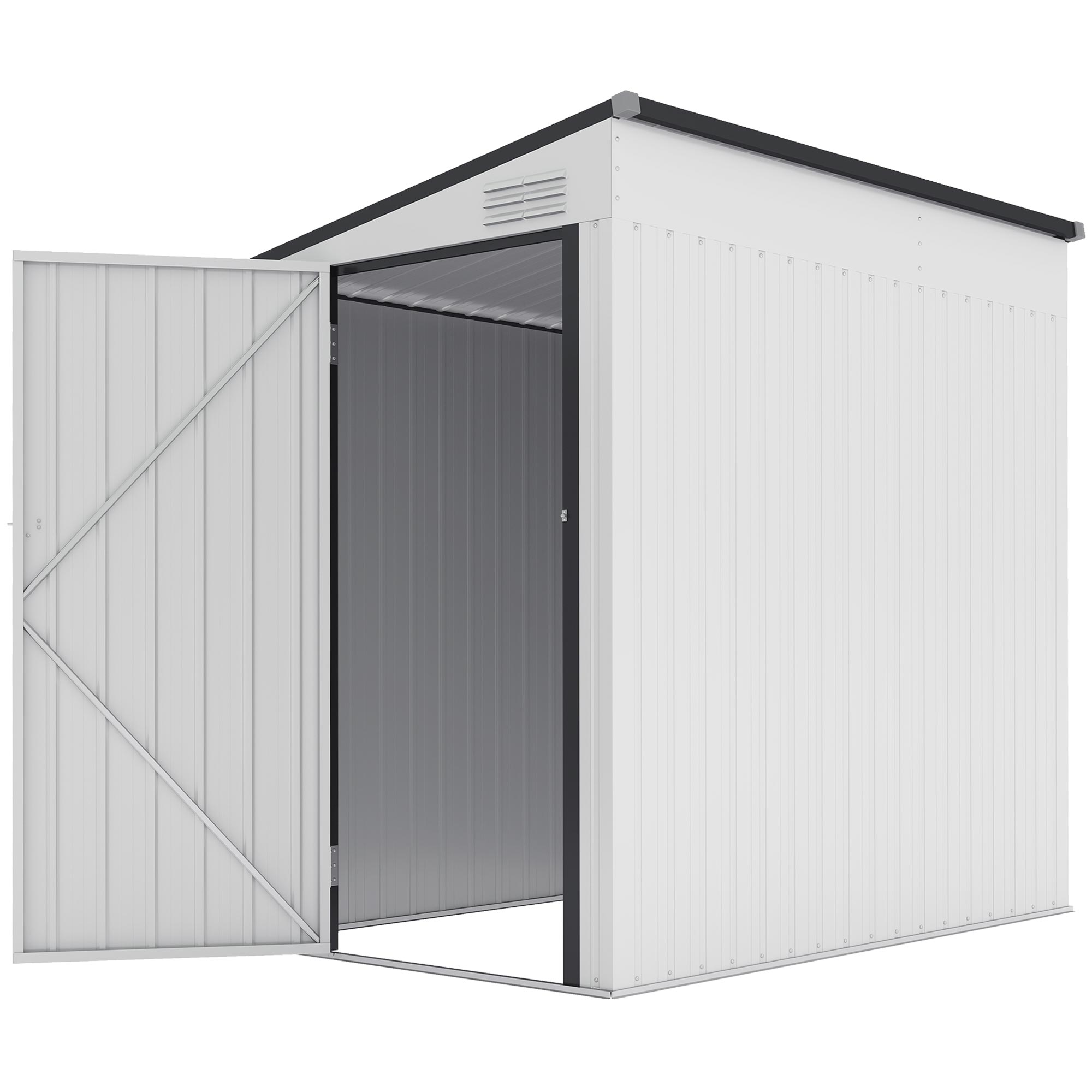 4.3' x 6.3' Outdoor Storage Shed Lean to Shed Outdoor Metal Tool Shed with Lockable Door and Air Vents, White