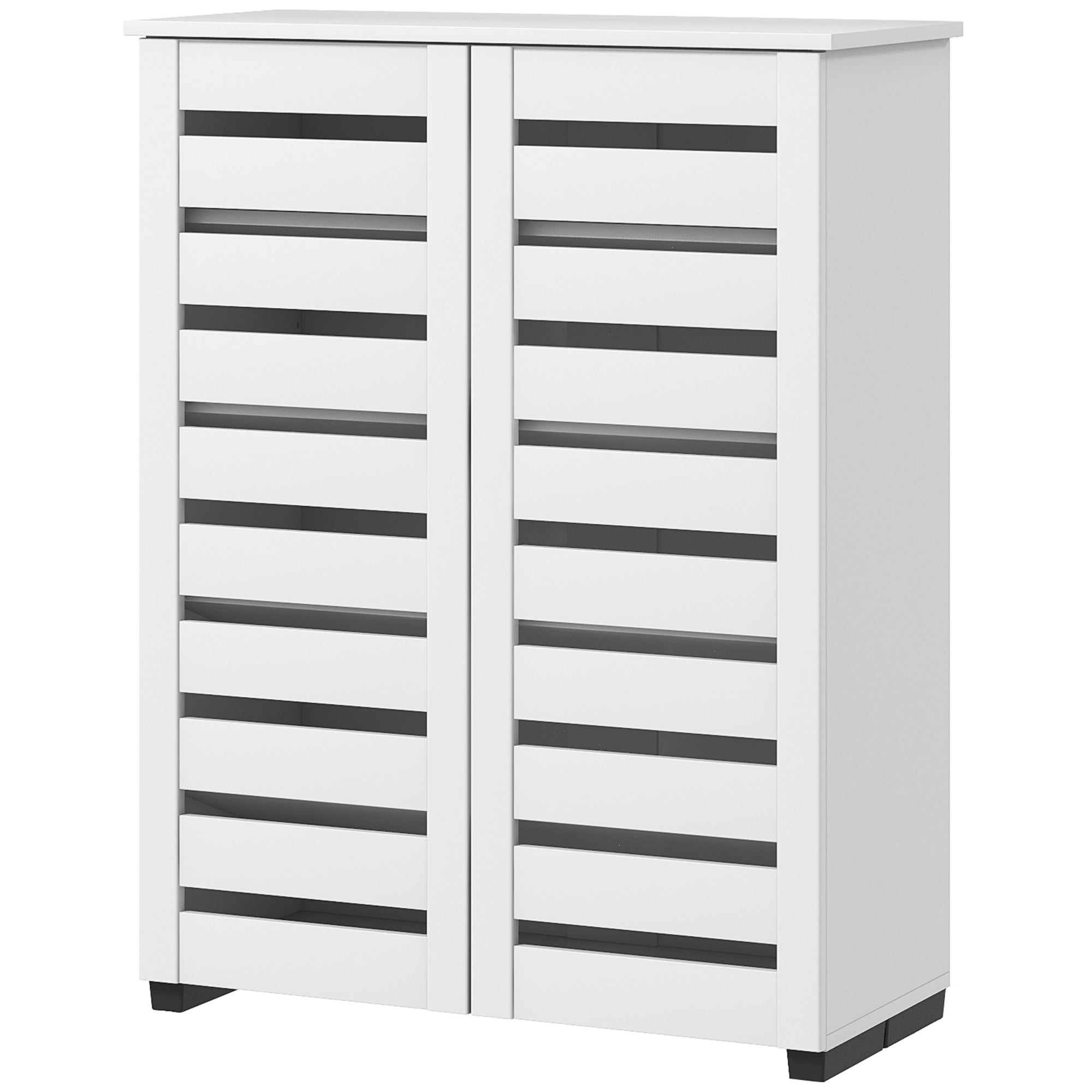 Shoe Storage Cabinet, Shoe Cabinet with 2 Slatted Doors for 15 Pairs of Shoes, White