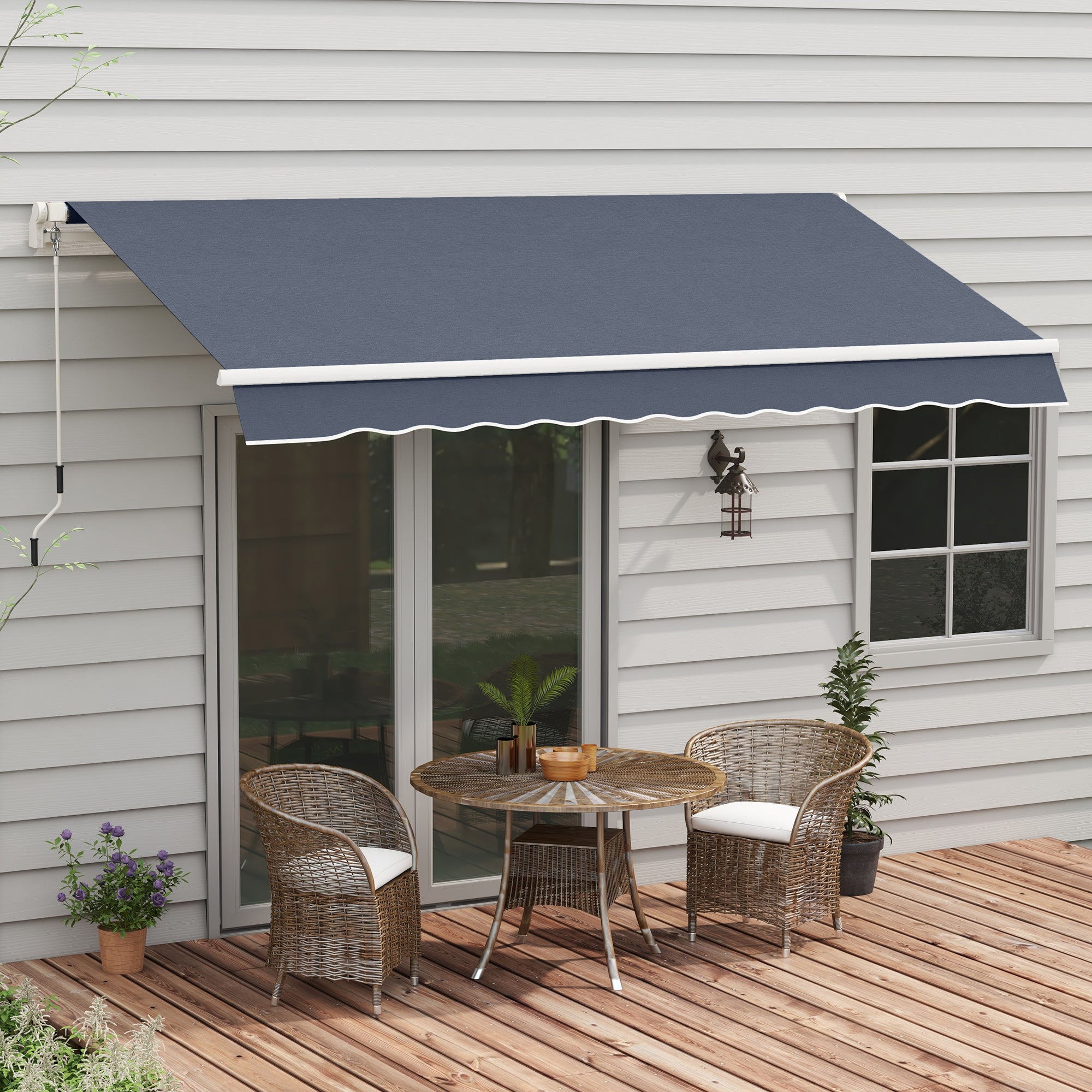 12' x 8' Retractable Patio Awning Sunshade Shelter with Manual Crank Handle UV & Water-Resistant for Deck Balcony Grey