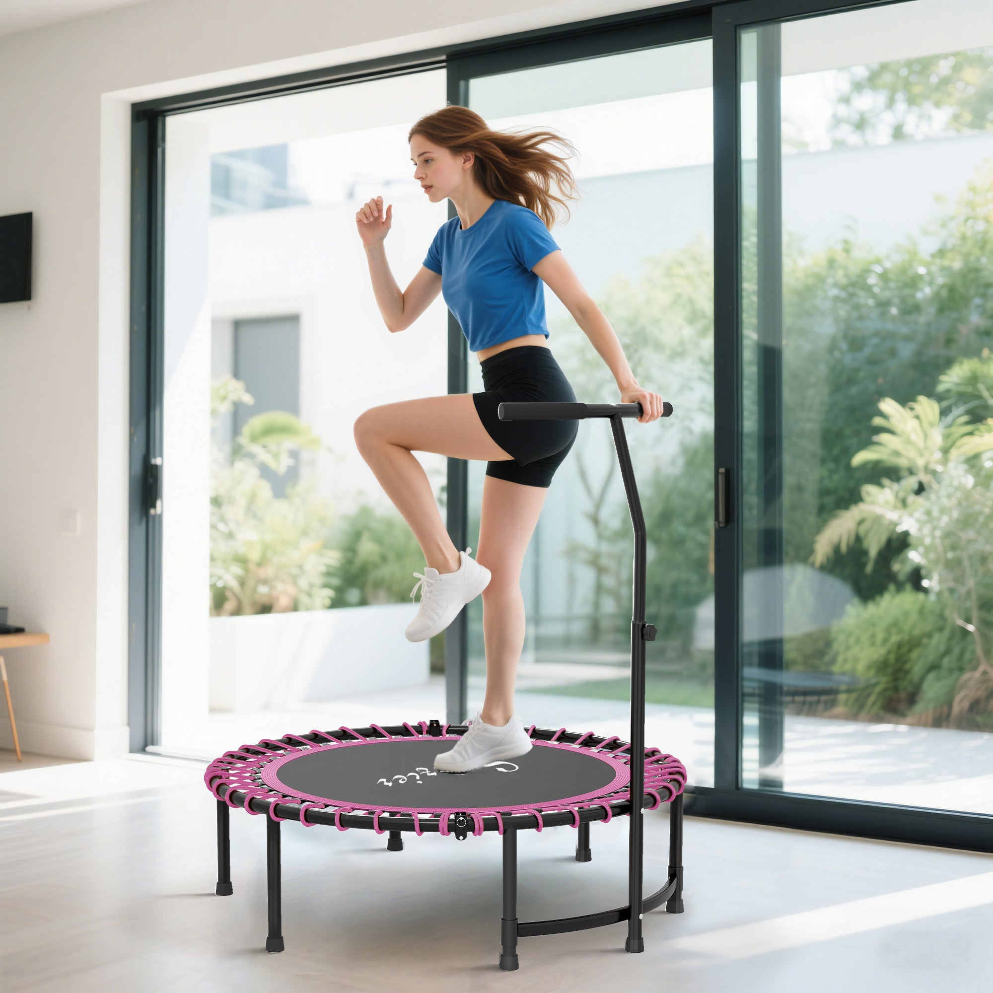 Soozier 45" Mini Trampoline for Adults, Foldable Fitness Exercise Rebounder with Adjustable Handle
