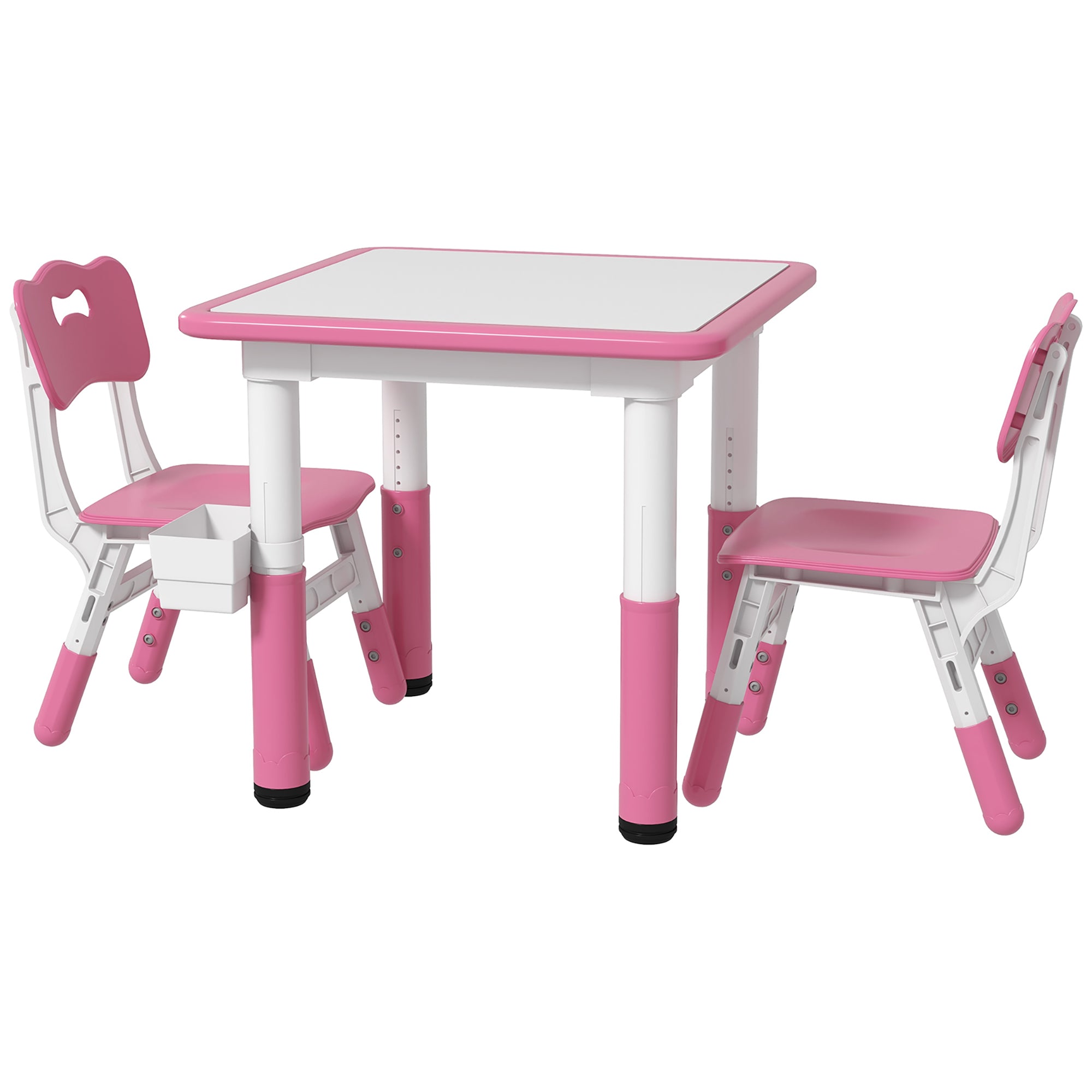 Qaba 3 Pieces Toddler Table and Chair Set, Height Adjustable Kids Table and Chair Set w/ Storage, for Playroom Pink