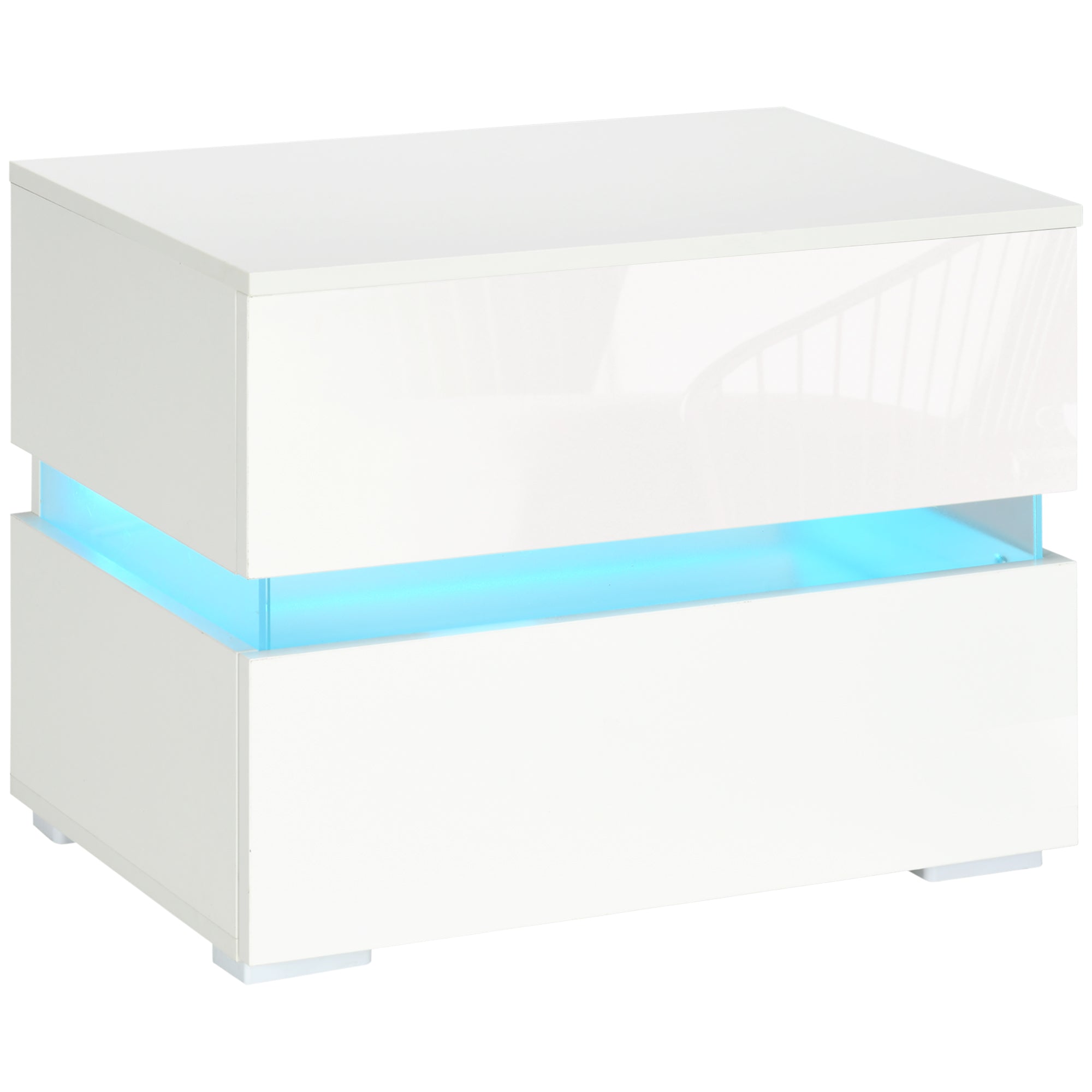 Modern Nightstand, Bedside Table with 2 Drawers, USB Powered RGB LED Lights for Bedroom, White