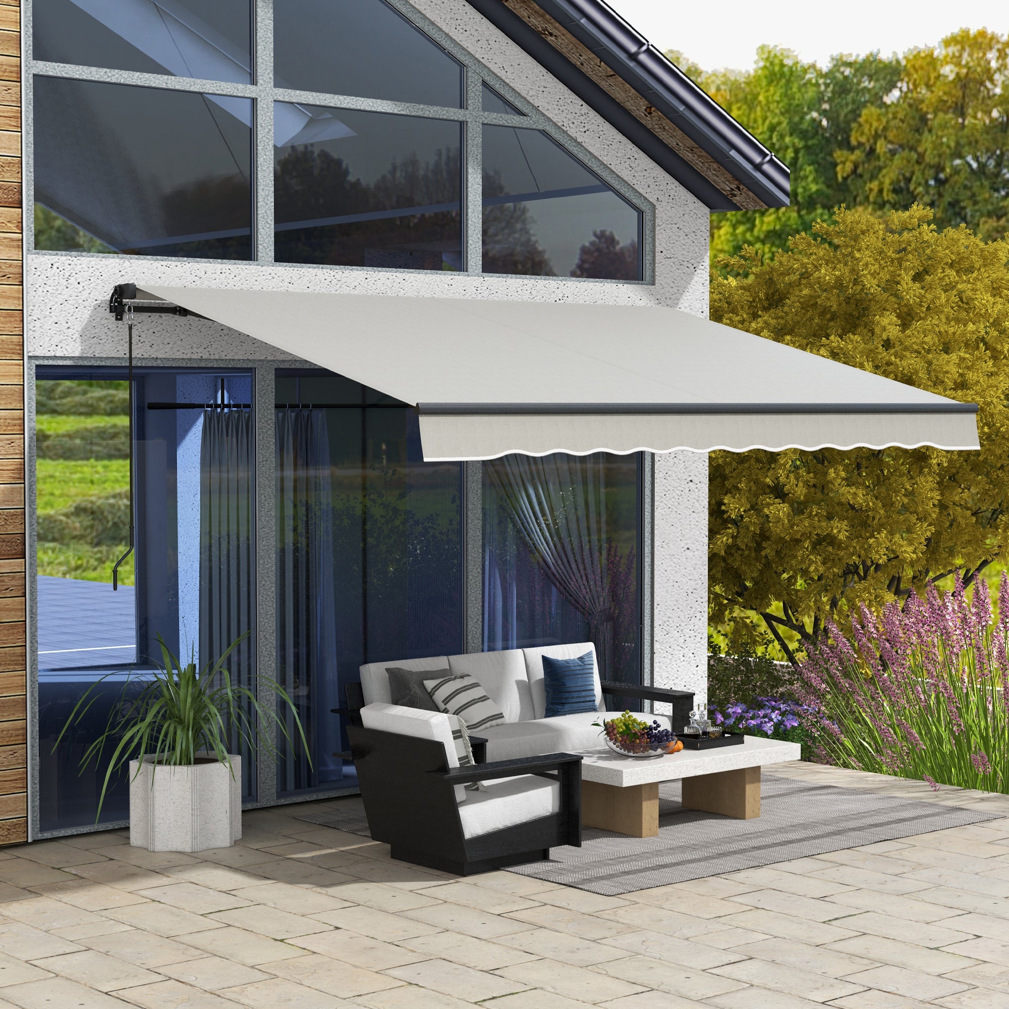 12' x 10' Retractable Awning, 280gsm UV Resistant Sunshade Shelter, for Deck, Balcony, Yard, Light Grey
