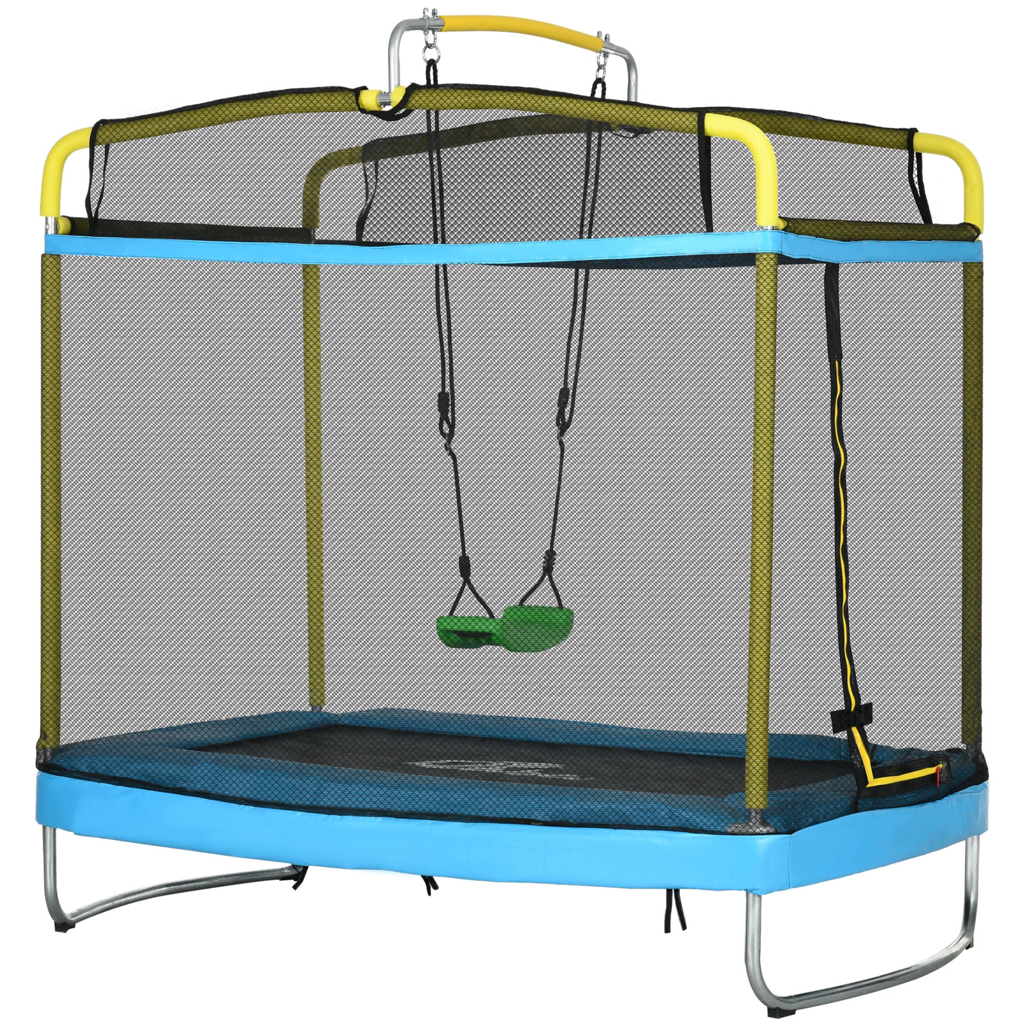 Qaba 6.9FT Kids Trampoline with Safety Net, Gymnastics Bar, Swing, Toddler Trampoline for 3+ Years Old Indoor/Outdoor