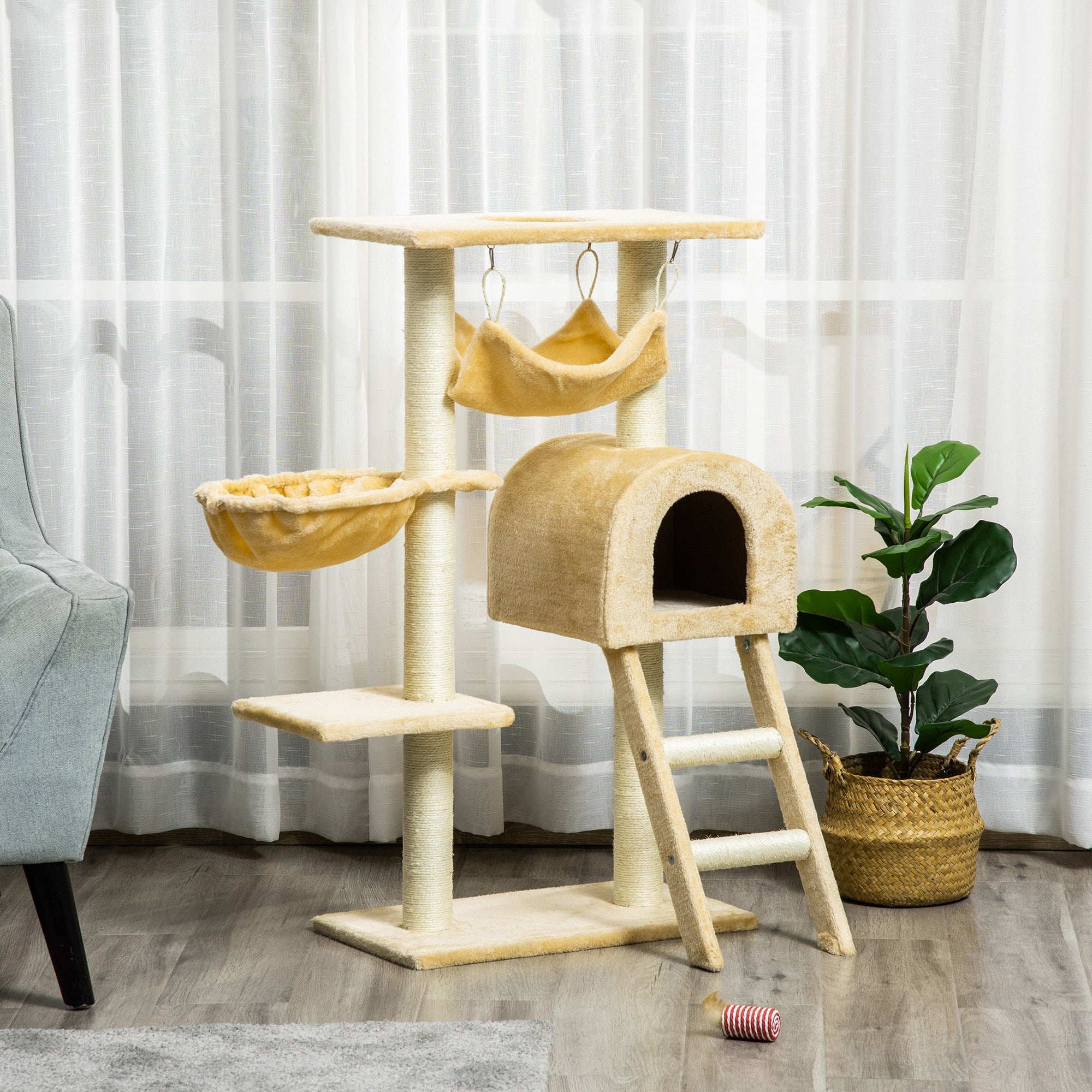 39" Deluxe Cat Tree Tower Scratching Post Kitten Condo Activity Center Deep Cream