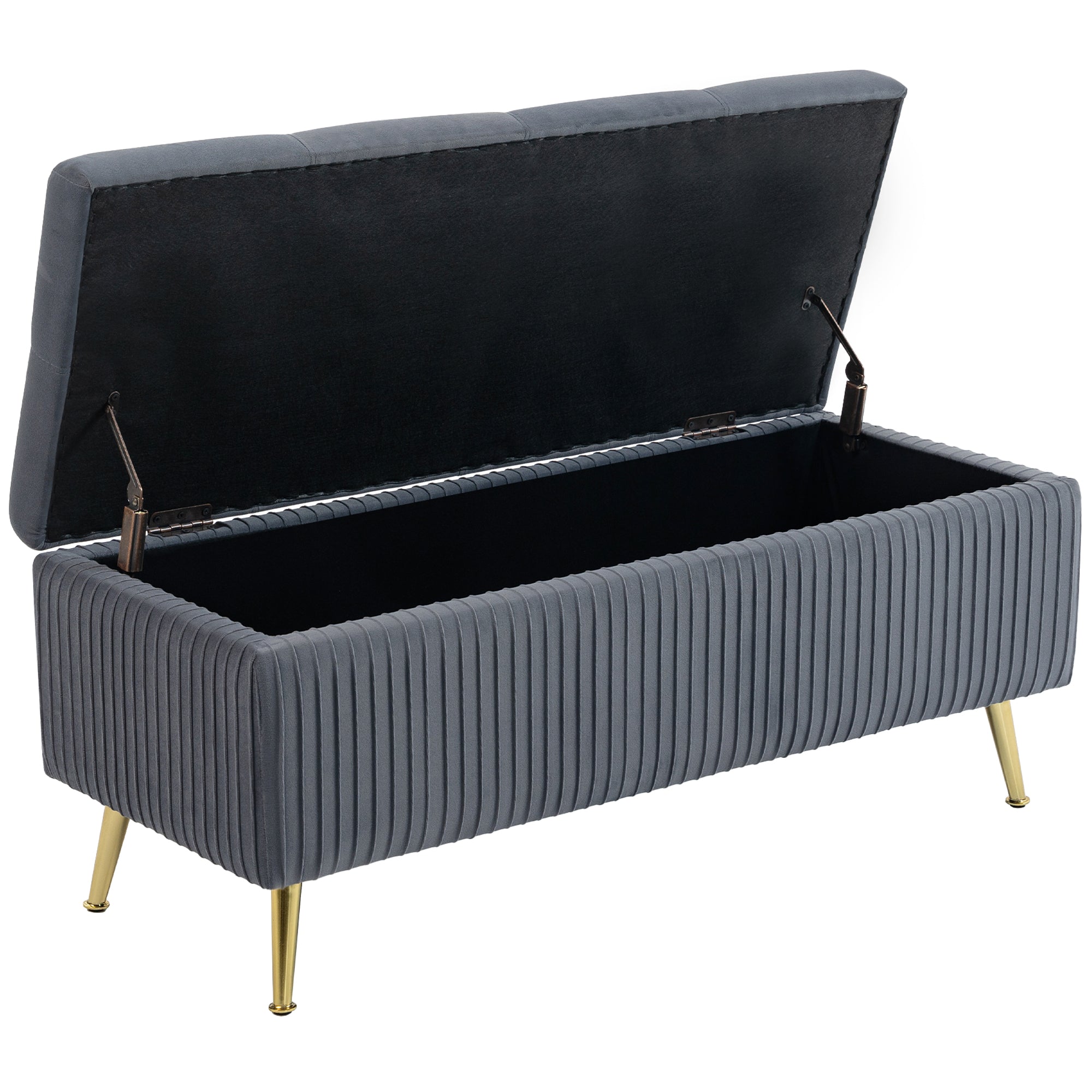 Storage Ottoman Bench, 43 Inch Large Storage Chest with Steel Legs and Padded Seat, Foot Rest, Load 485 lbs, Dark Grey