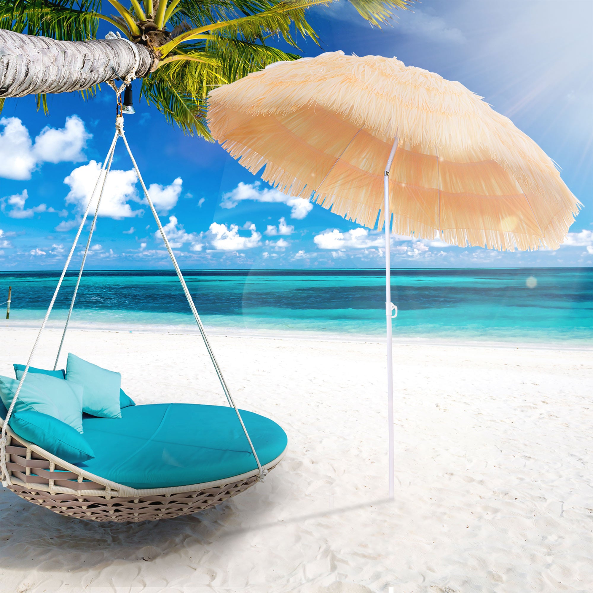 6FT Beach Umbrella Tilt Sunshade Height Adjustable Outdoor Market Patio Yard Crank Deck Sun Shade, Wheat