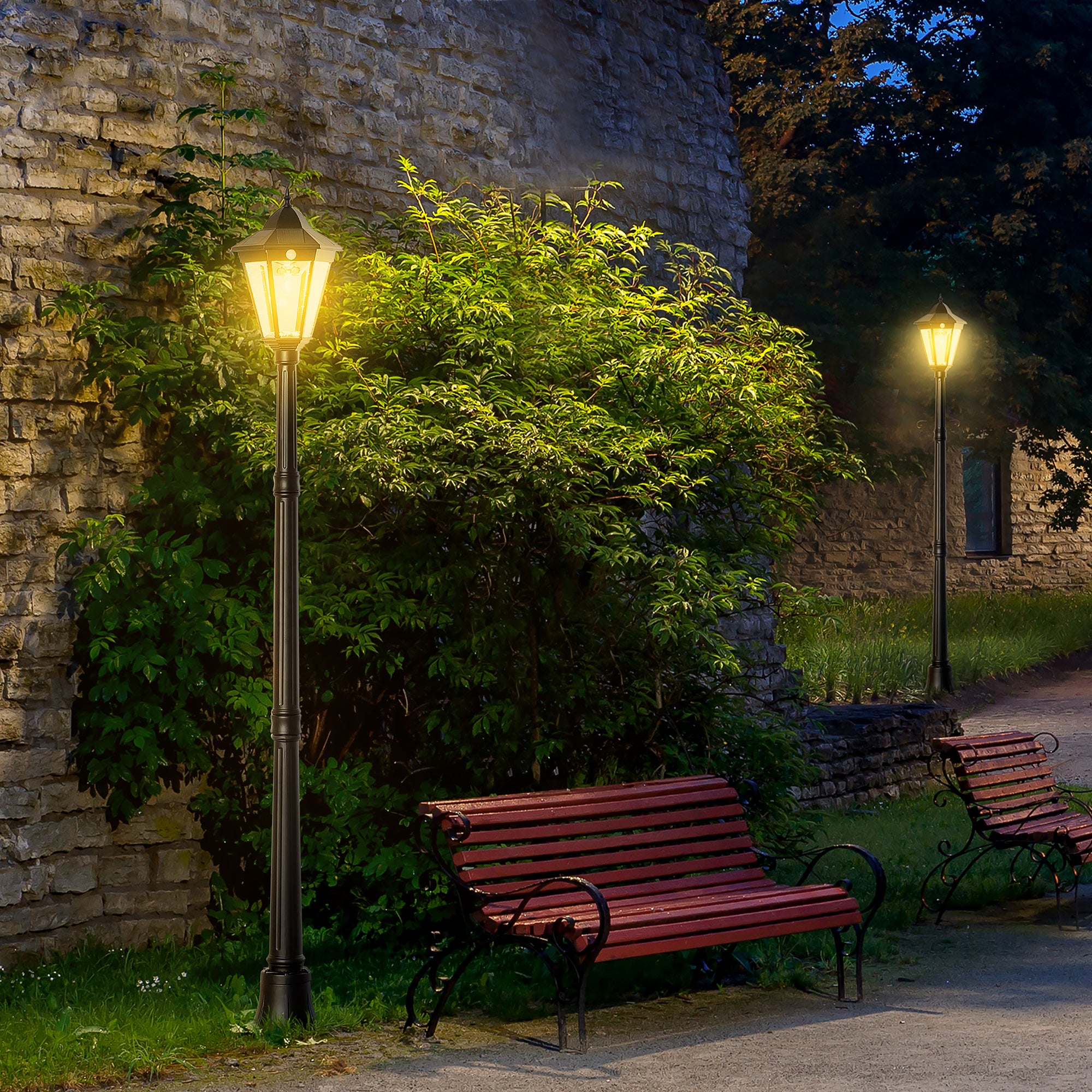 77" Solar Lamp Post Light Outdoor Street Lamp, Motion Activated Sensor PIR, Adjustable Brightness for Backyard, Black