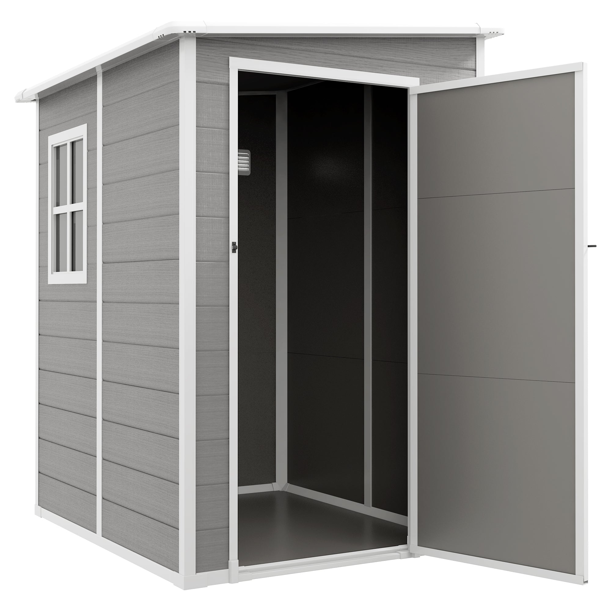 4'x5' Garden Tool Storage Shed, Lean to Shed with Window, Vent and Plastic Roof, Grey
