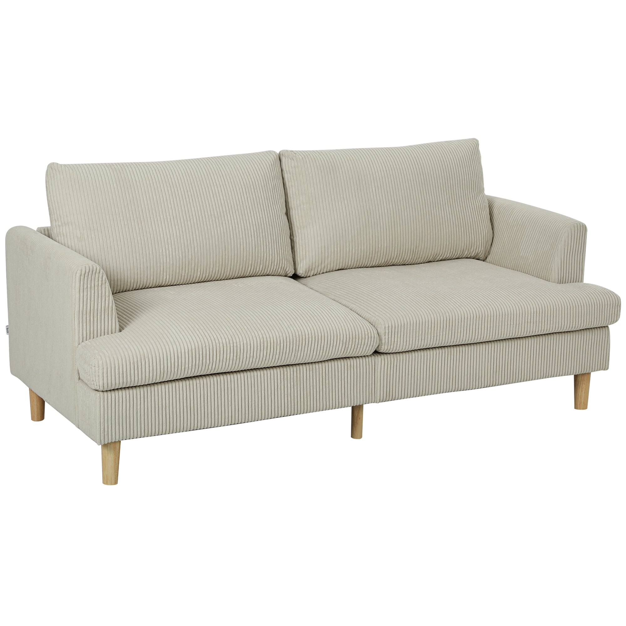 3 Seater Sofa, 74" Modern Corduroy Upholstered Couch with Thick Spring Cushions, Solid Wood Legs, Armrests, Beige
