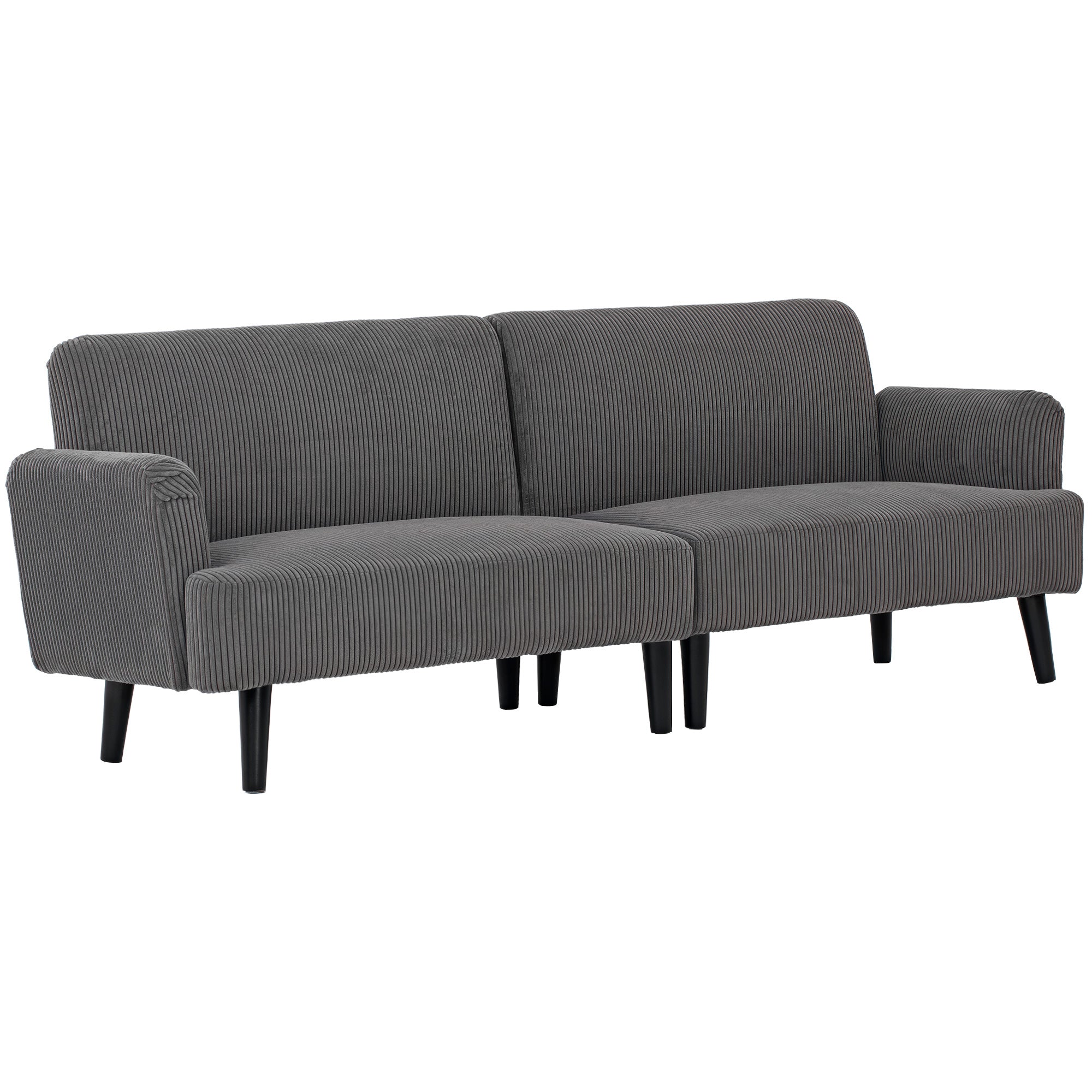 Modern Couch, 3 Seater Sofa, Corduroy Loveseat with Rubberwood Legs and Extra-Wide Seat, Grey