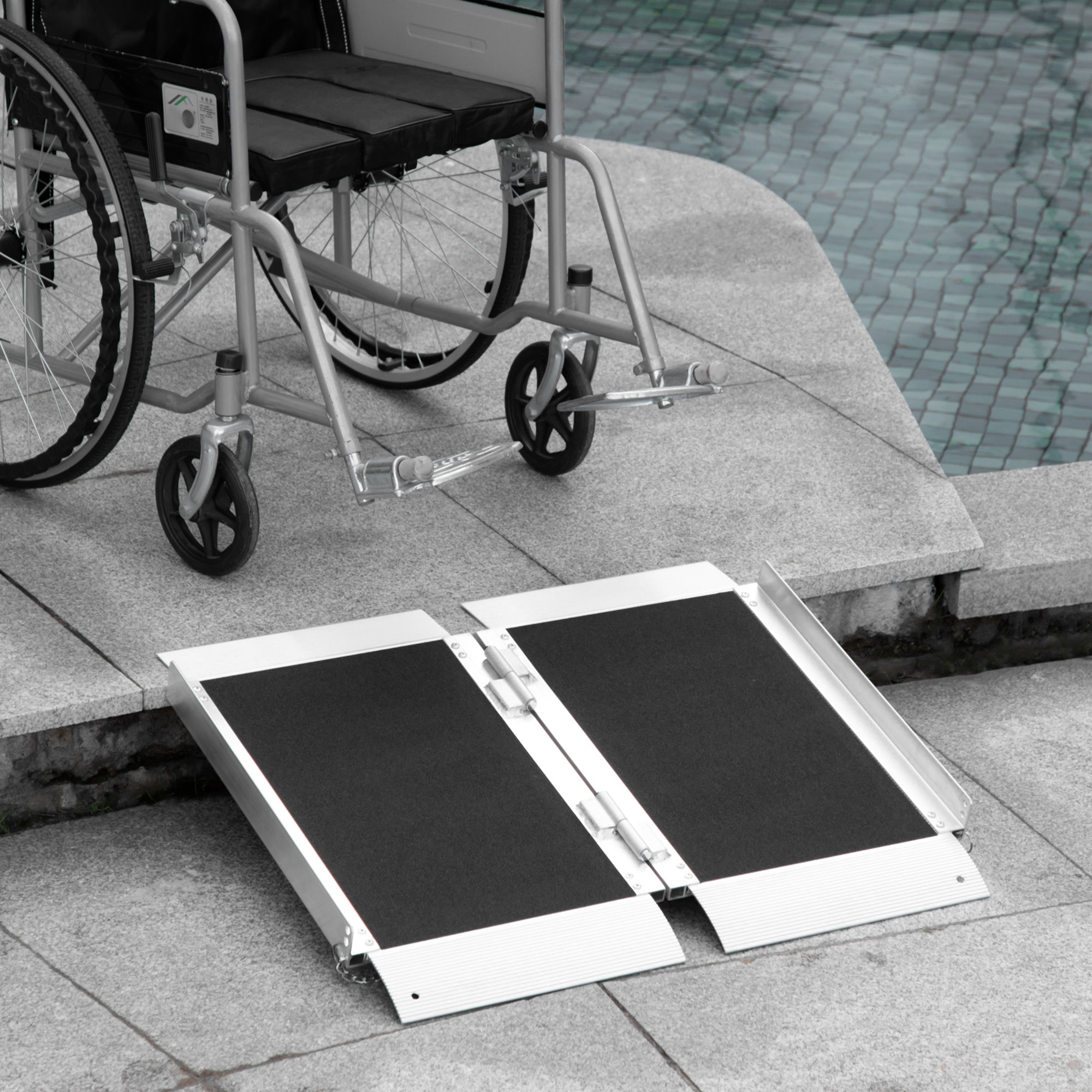 2' Portable Wheelchair Ramp Aluminum Threshold Mobility Single-fold for Scooter with Carrying Handle