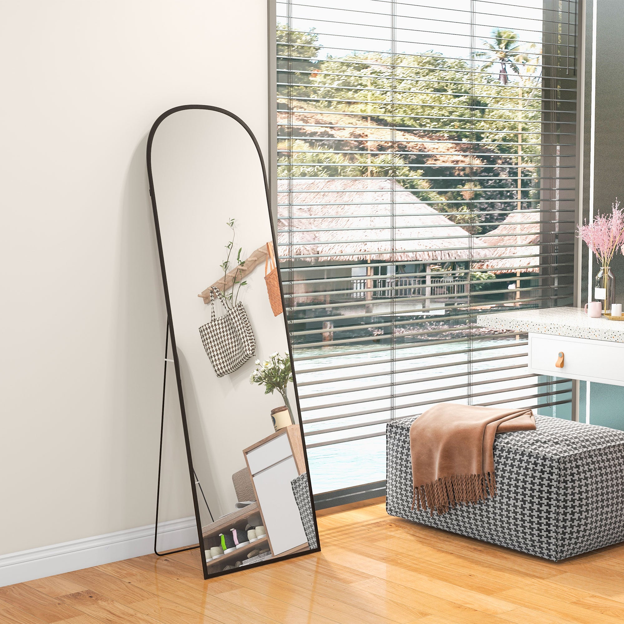 Arched Standing Mirror, 64" x 20" Full Length Mirror, Free Standing or Wall Mounted for Living Room, Bedroom, Black