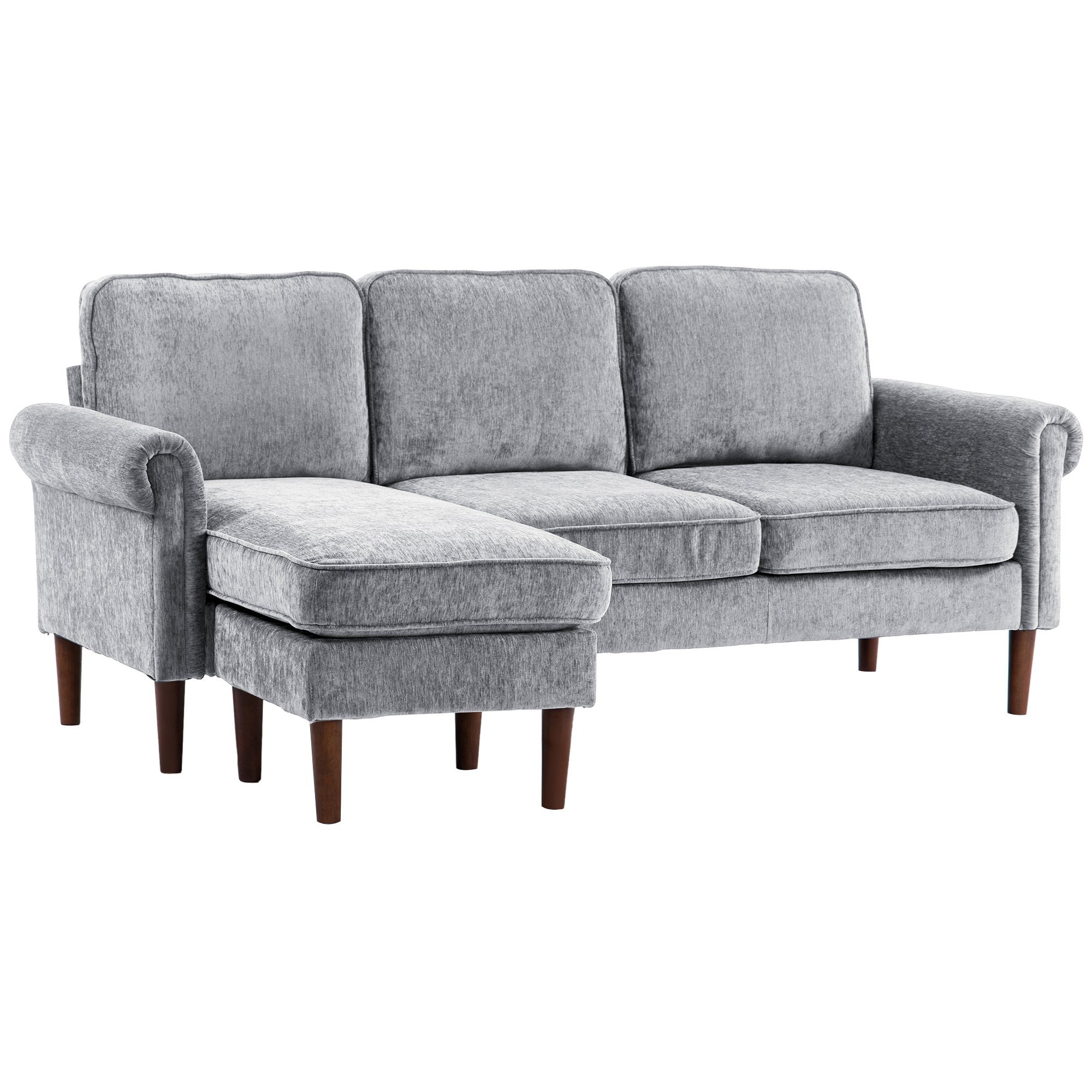 L Shape Sofa, Modern Sectional Couch with Changeable Chaise Lounge, Wooden Legs, Corner Sofa for Living Room, Grey