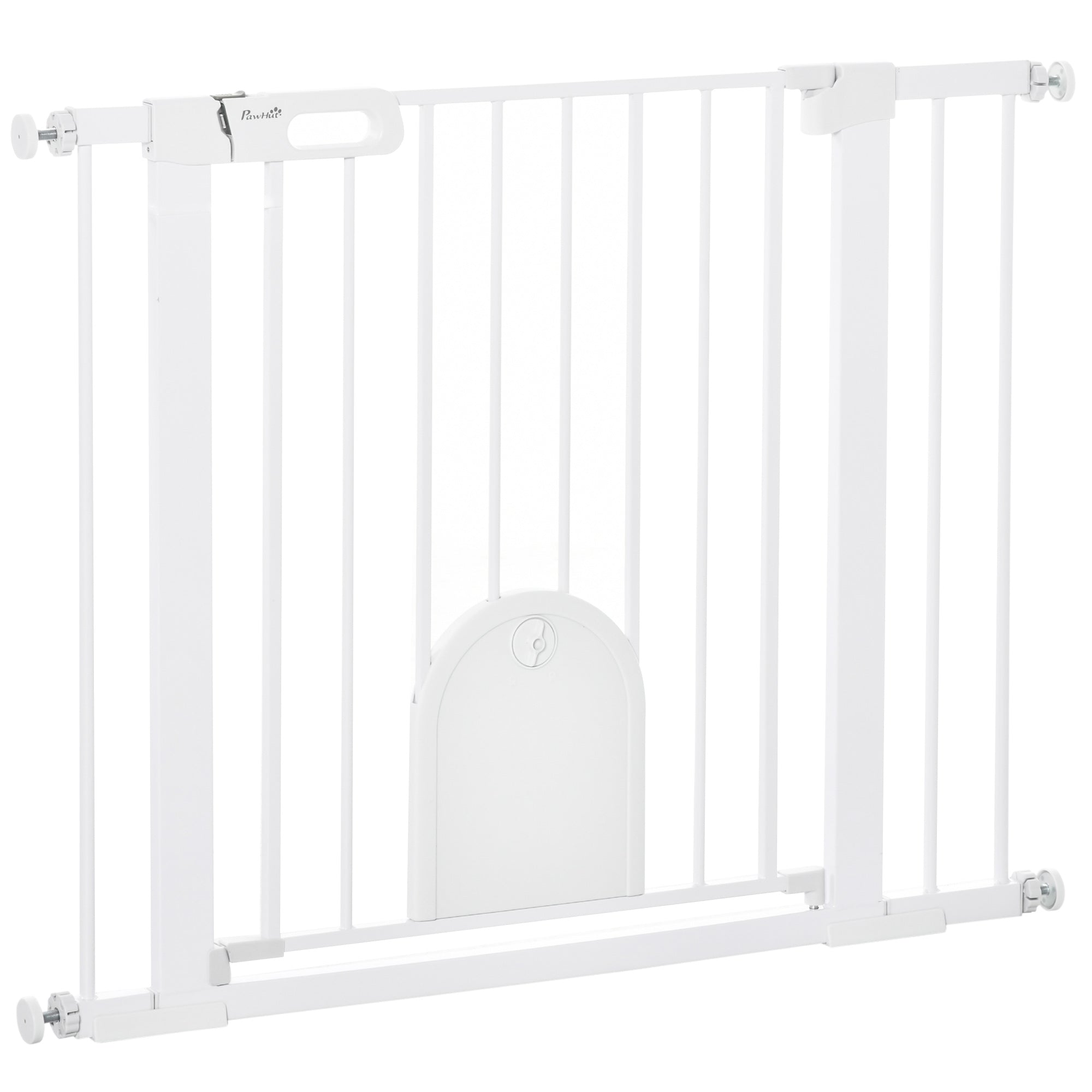 30"-41" Extra Wide Pet Gate Barrier with Small Door, 30"H Dog Gate with Safety Gate Barrier, Stair Pressure Fit, White