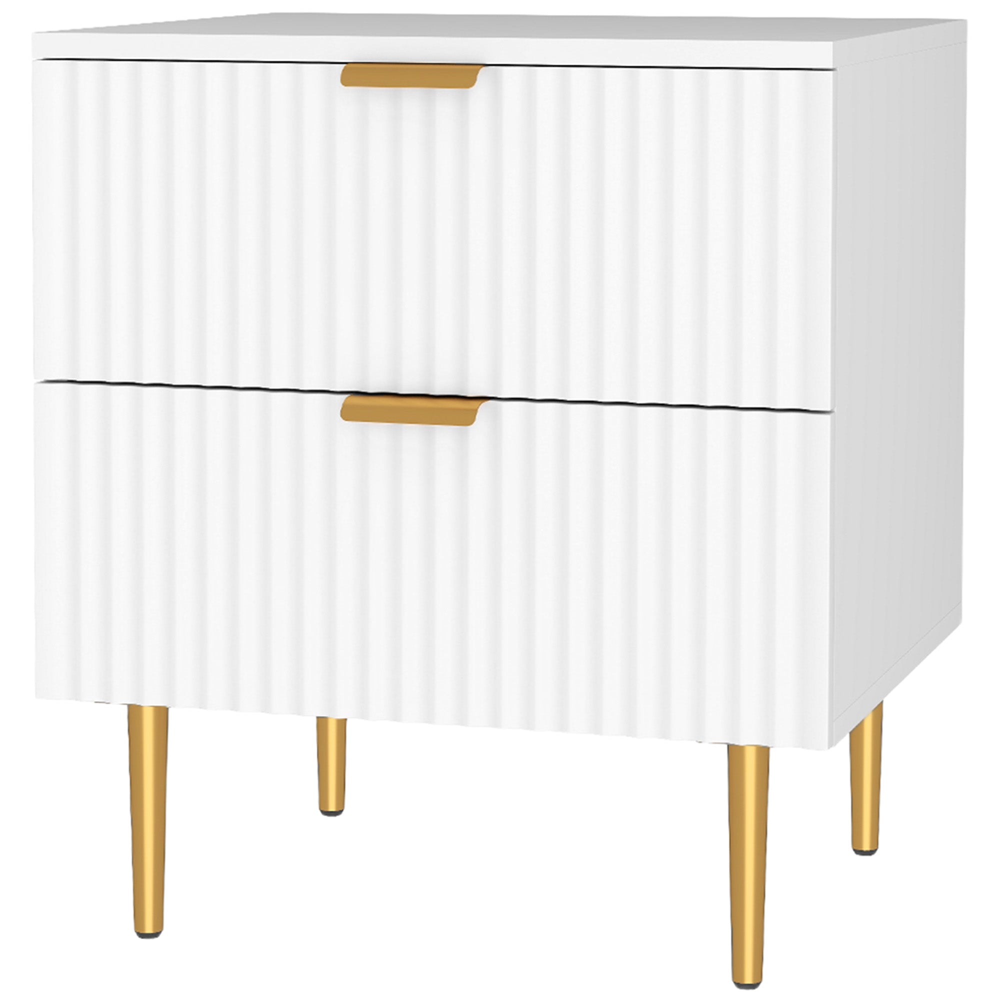 Bedside Table, Modern Nightstand with 2 Drawers, Side End Table with Metal Legs for Living Room, Bedroom, White